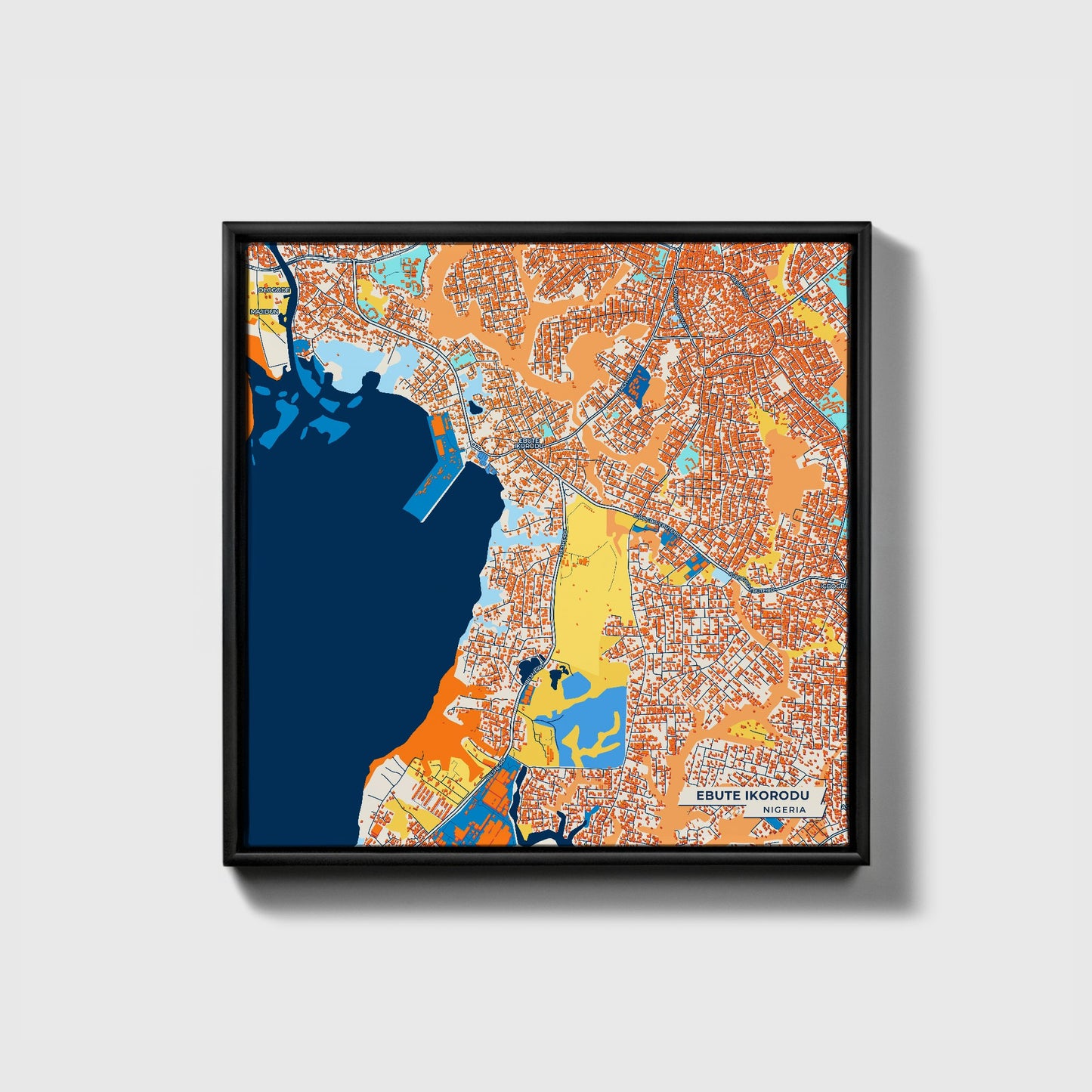 Ebute Ikorodu Nigeria Colorful City Map Canvas Print • Black Framed
