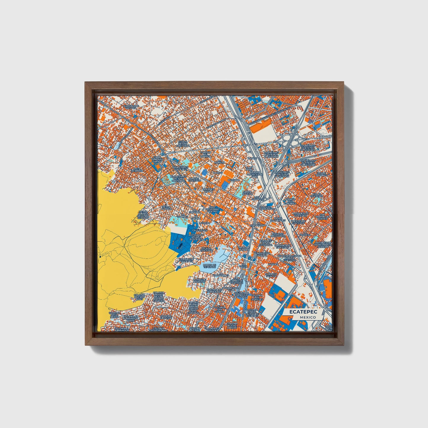 Ecatepec Mexico Colorful City Map Canvas Print • Dark Wooden Framed