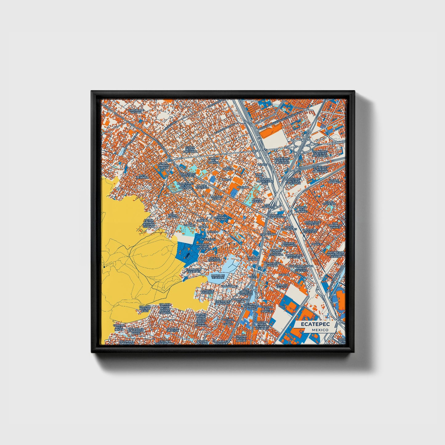 Ecatepec Mexico Colorful City Map Canvas Print • Black Framed