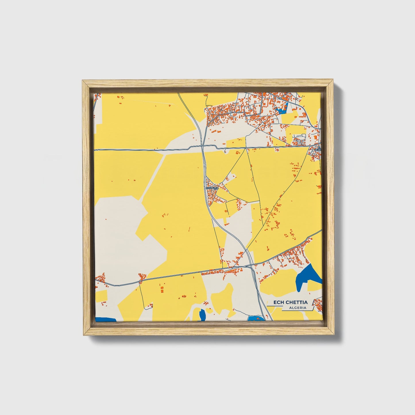 Ech Chettia Algeria Colorful City Map Canvas Print • Natural Wooden Framed
