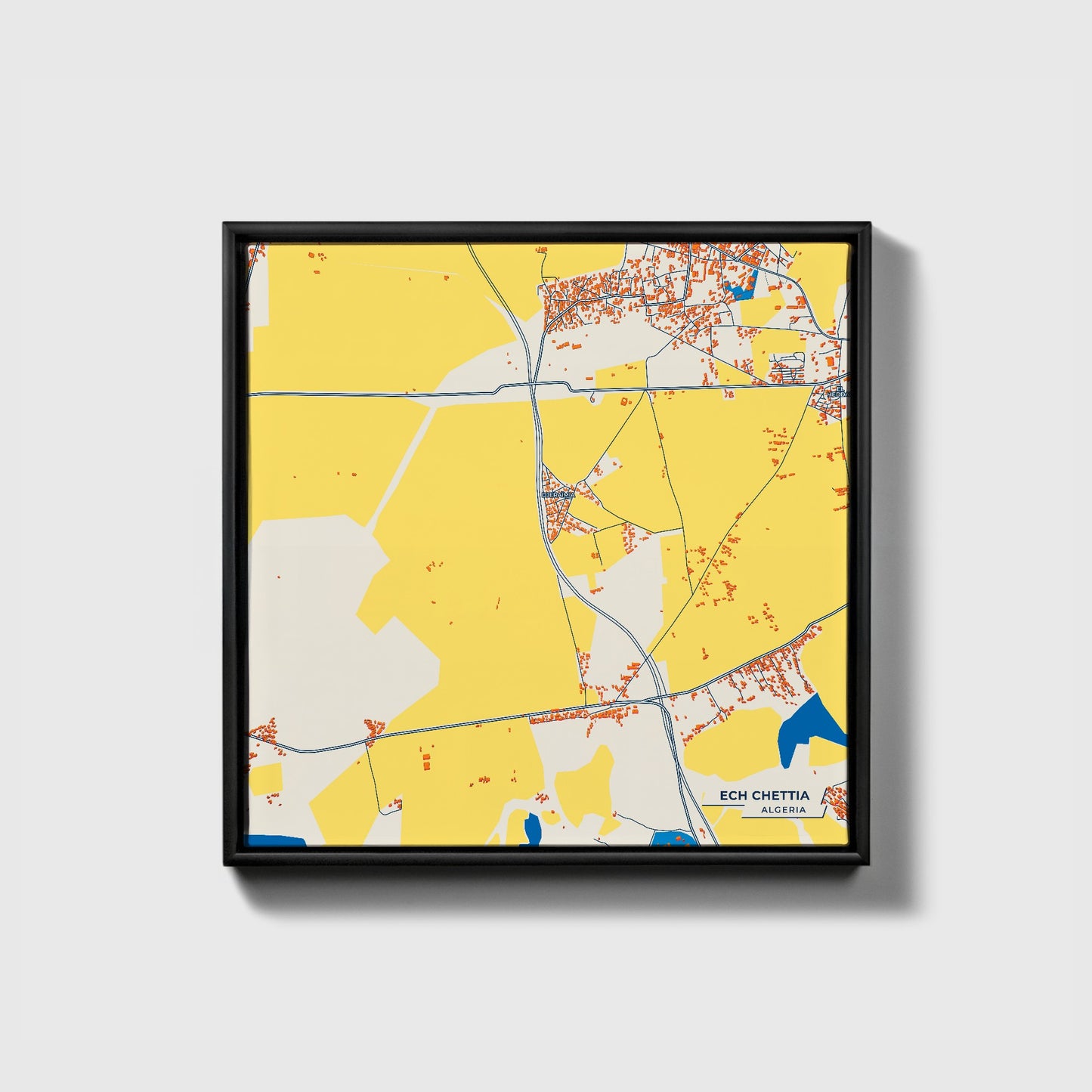 Ech Chettia Algeria Colorful City Map Canvas Print • Black Framed