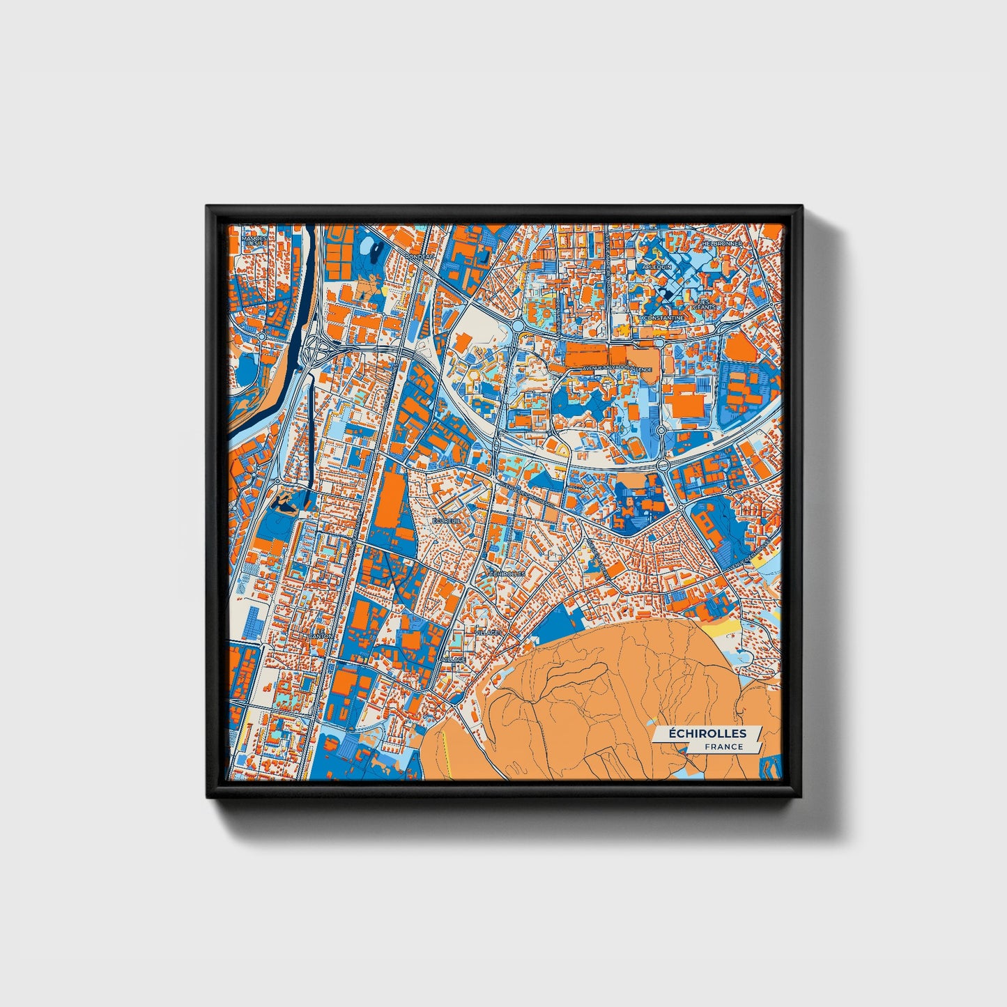 Échirolles France Colorful City Map Canvas Print • Black Framed