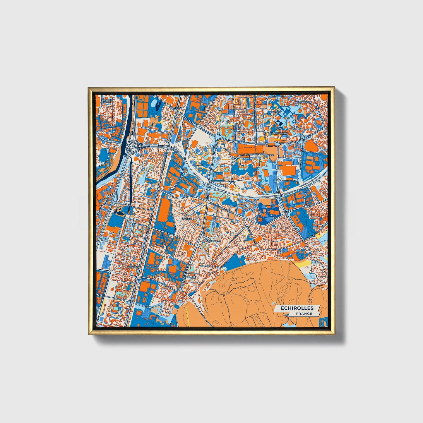 Échirolles France Colorful City Map Canvas Print • Gold Framed
