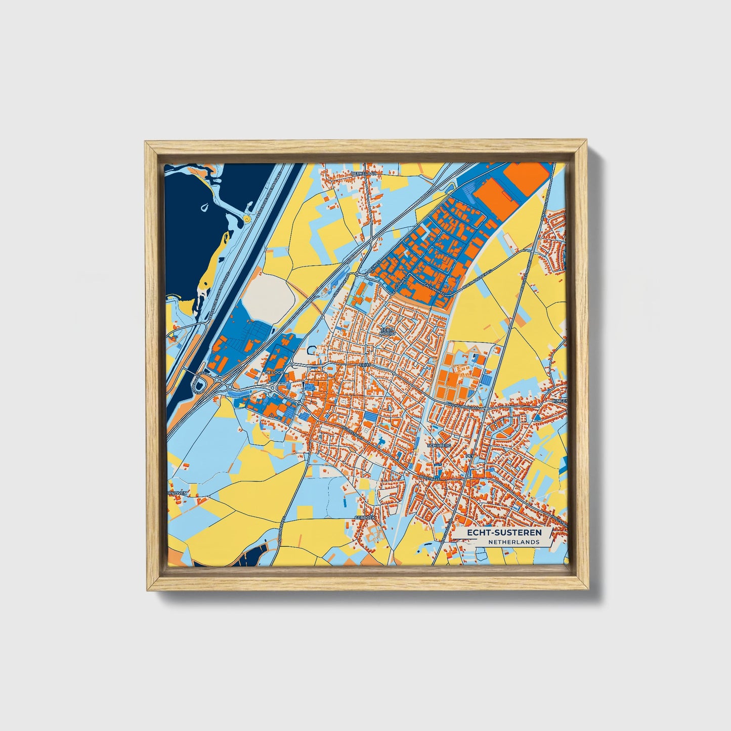 Echt-Susteren Netherlands Colorful City Map Canvas Print • Natural Wooden Framed
