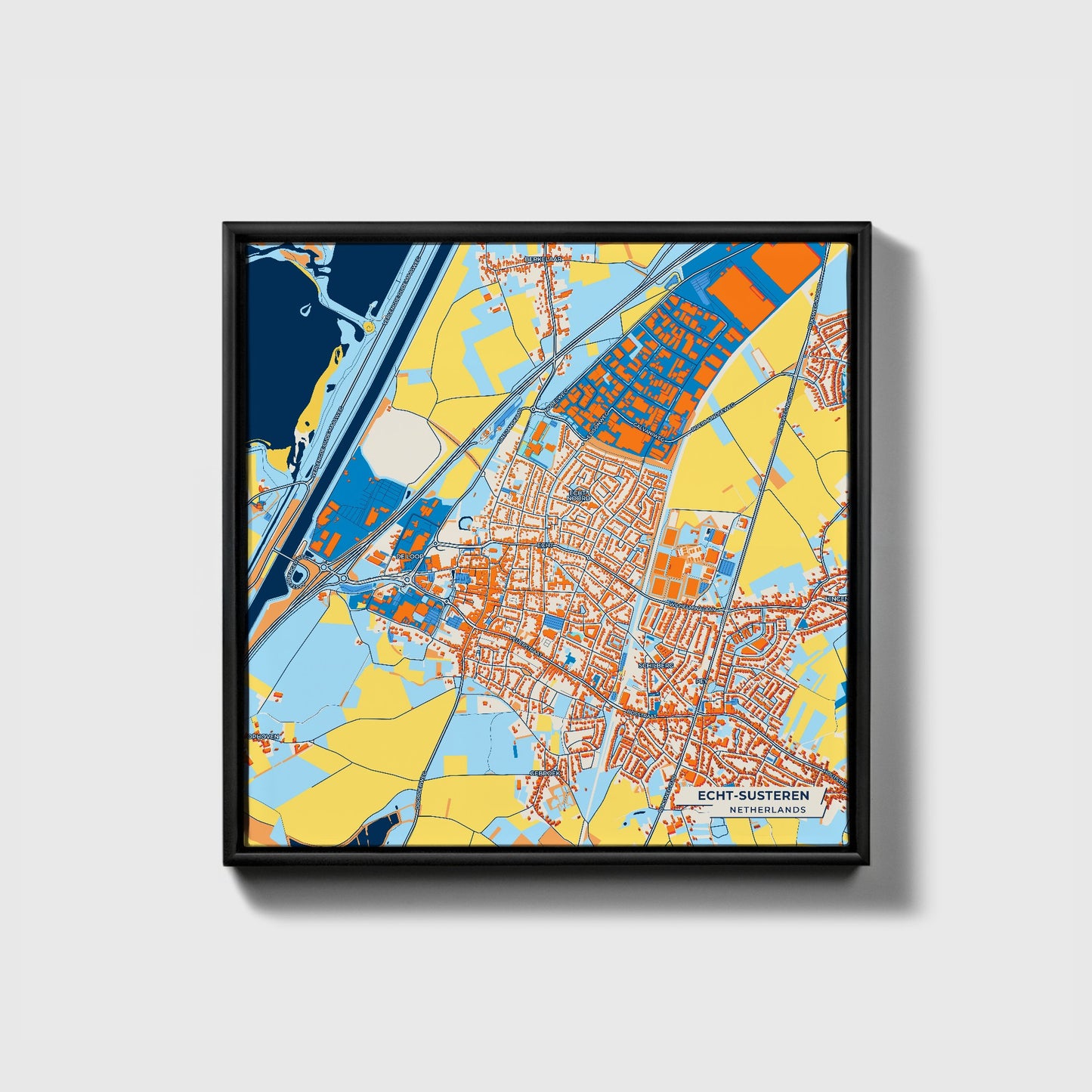 Echt-Susteren Netherlands Colorful City Map Canvas Print • Black Framed
