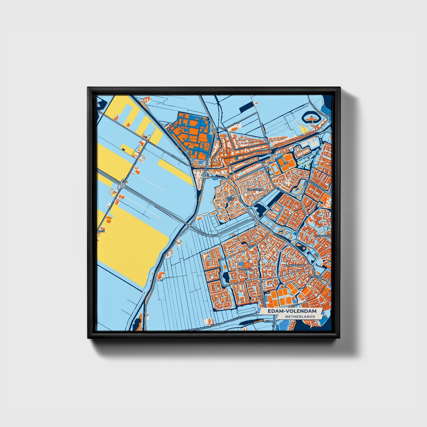 Edam-Volendam Netherlands Colorful City Map Canvas Print • Black Framed