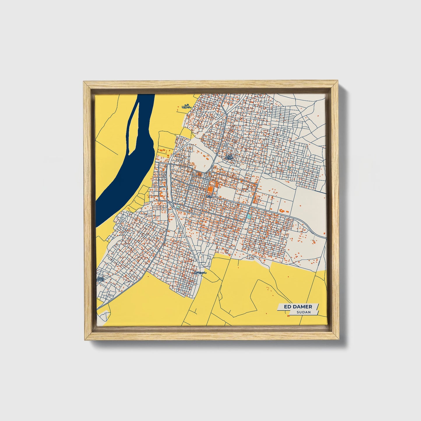 Ed Damer Sudan Colorful City Map Canvas Print • Natural Wooden Framed