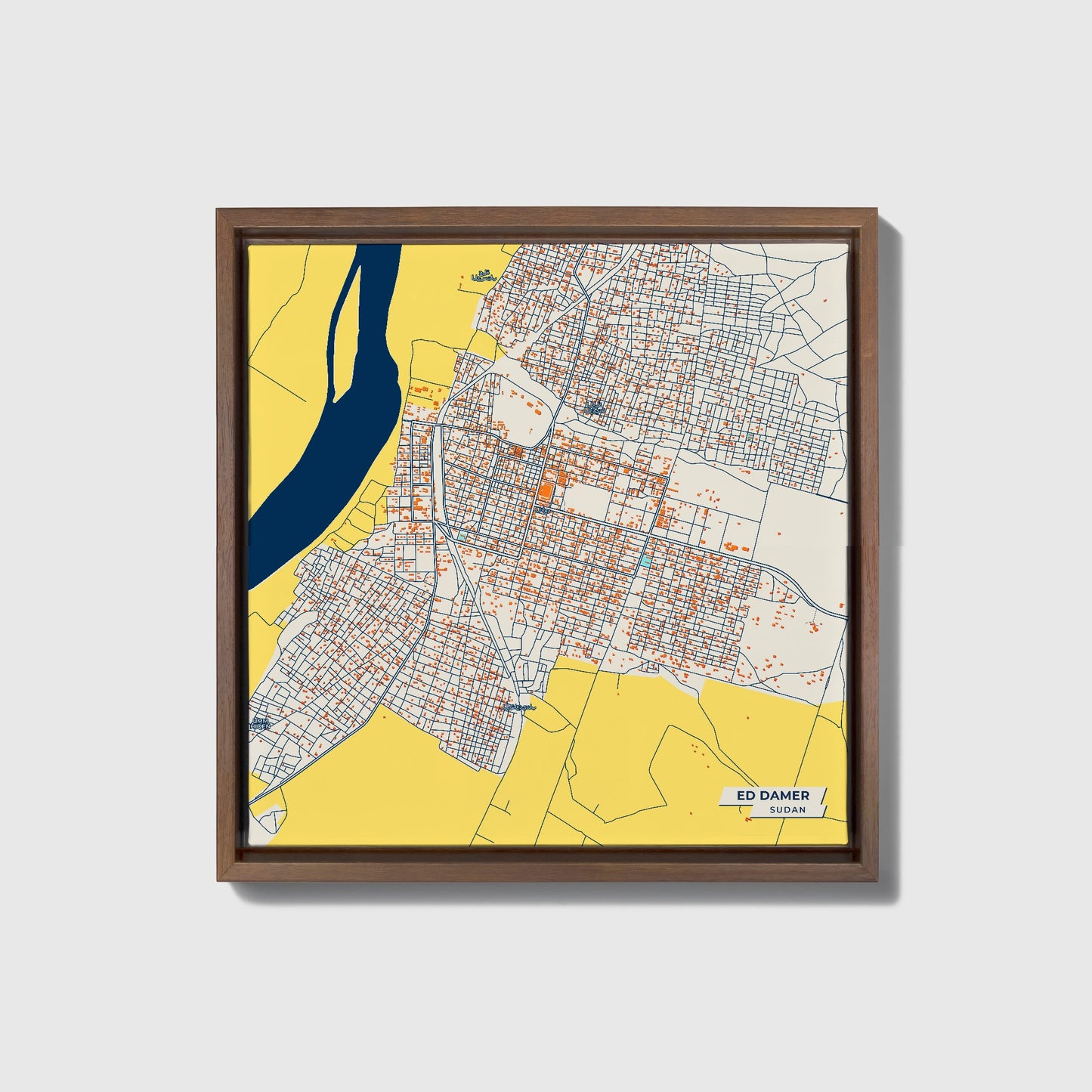 Ed Damer Sudan Colorful City Map Canvas Print • Dark Wooden Framed