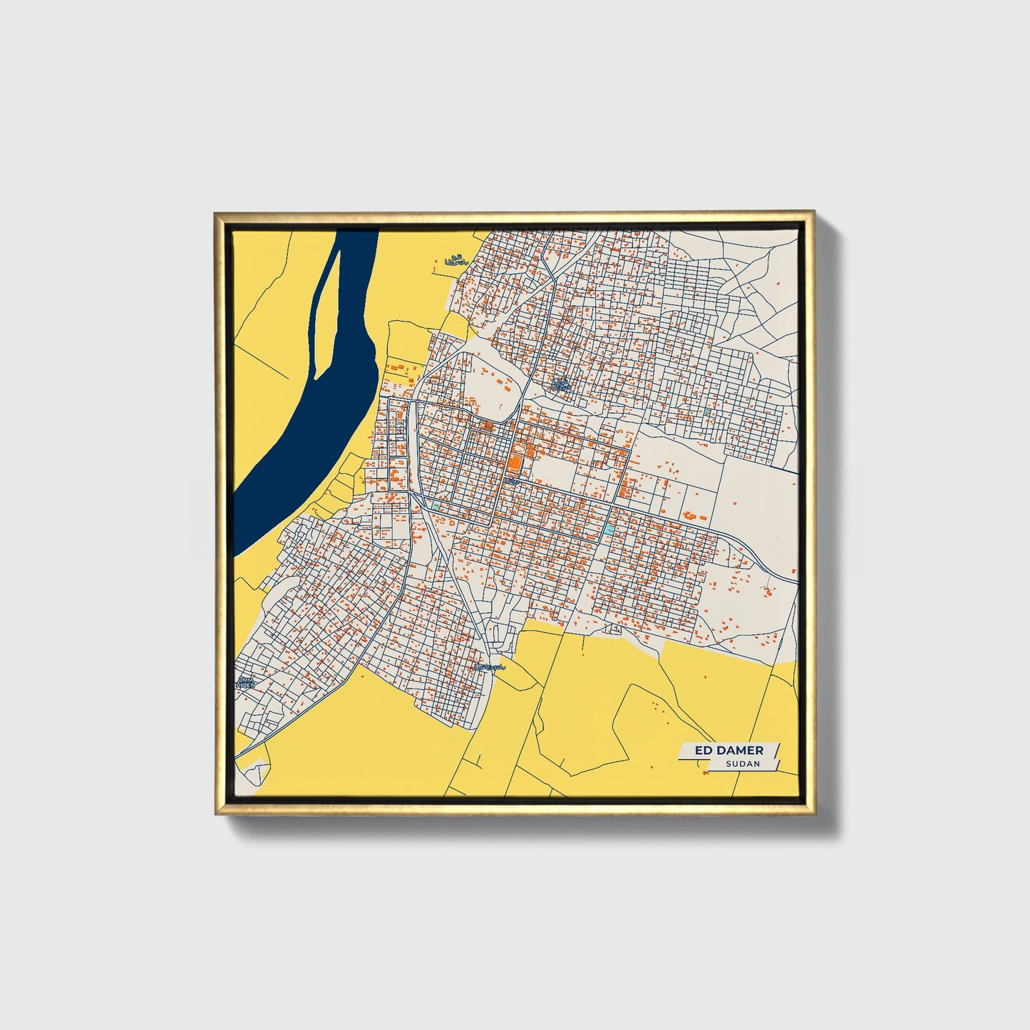 Ed Damer Sudan Colorful City Map Canvas Print • Gold Framed