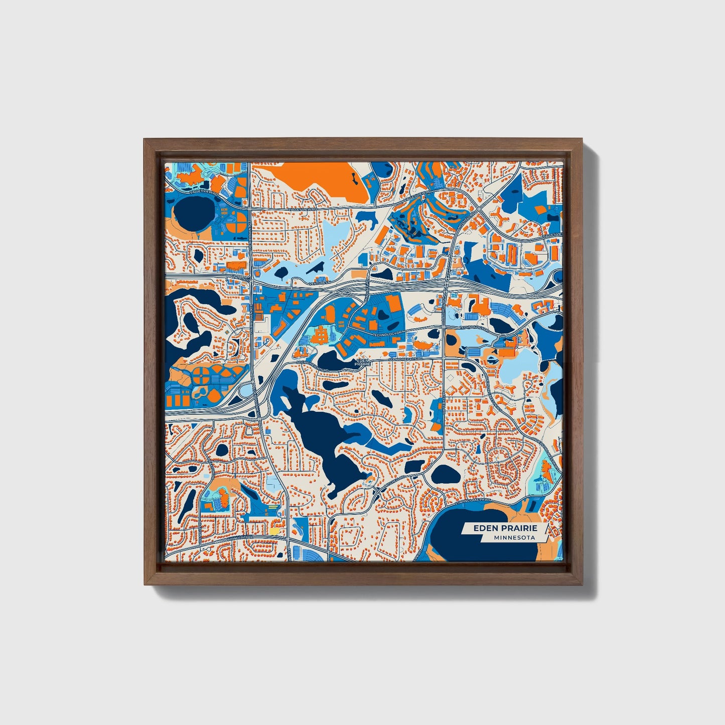 Eden Prairie Minnesota Colorful City Map Canvas Print • Dark Wooden Framed