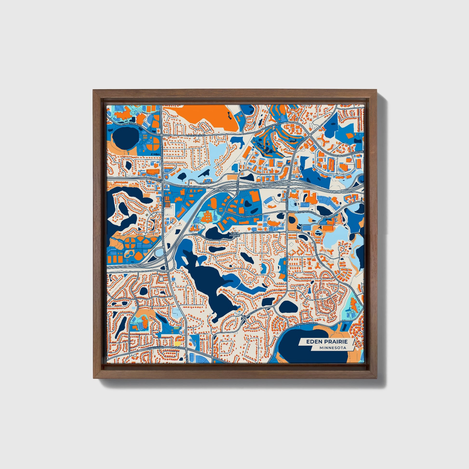 Eden Prairie Minnesota Colorful City Map Canvas Print • Dark Wooden Framed