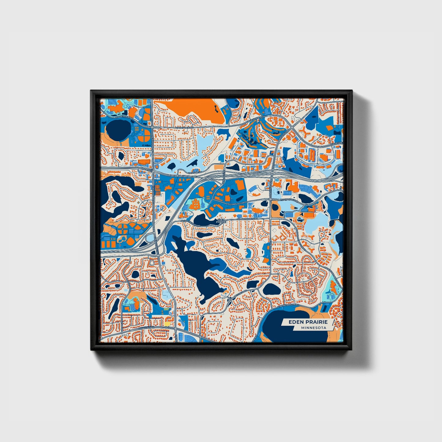 Eden Prairie Minnesota Colorful City Map Canvas Print • Black Framed