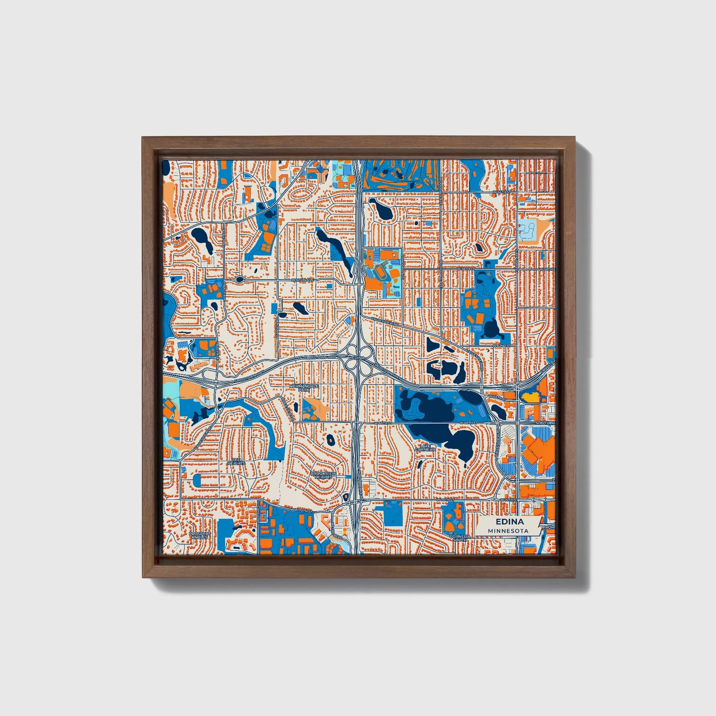 Edina Minnesota Colorful City Map Canvas Print • Dark Wooden Framed