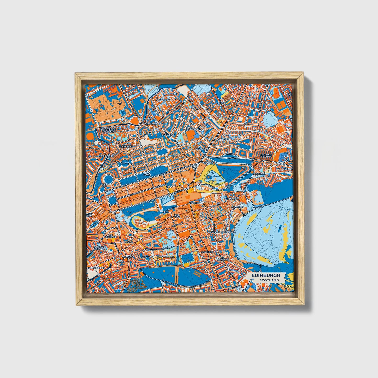 Edinburgh Scotland Colorful City Map Canvas Print • Natural Wooden Framed