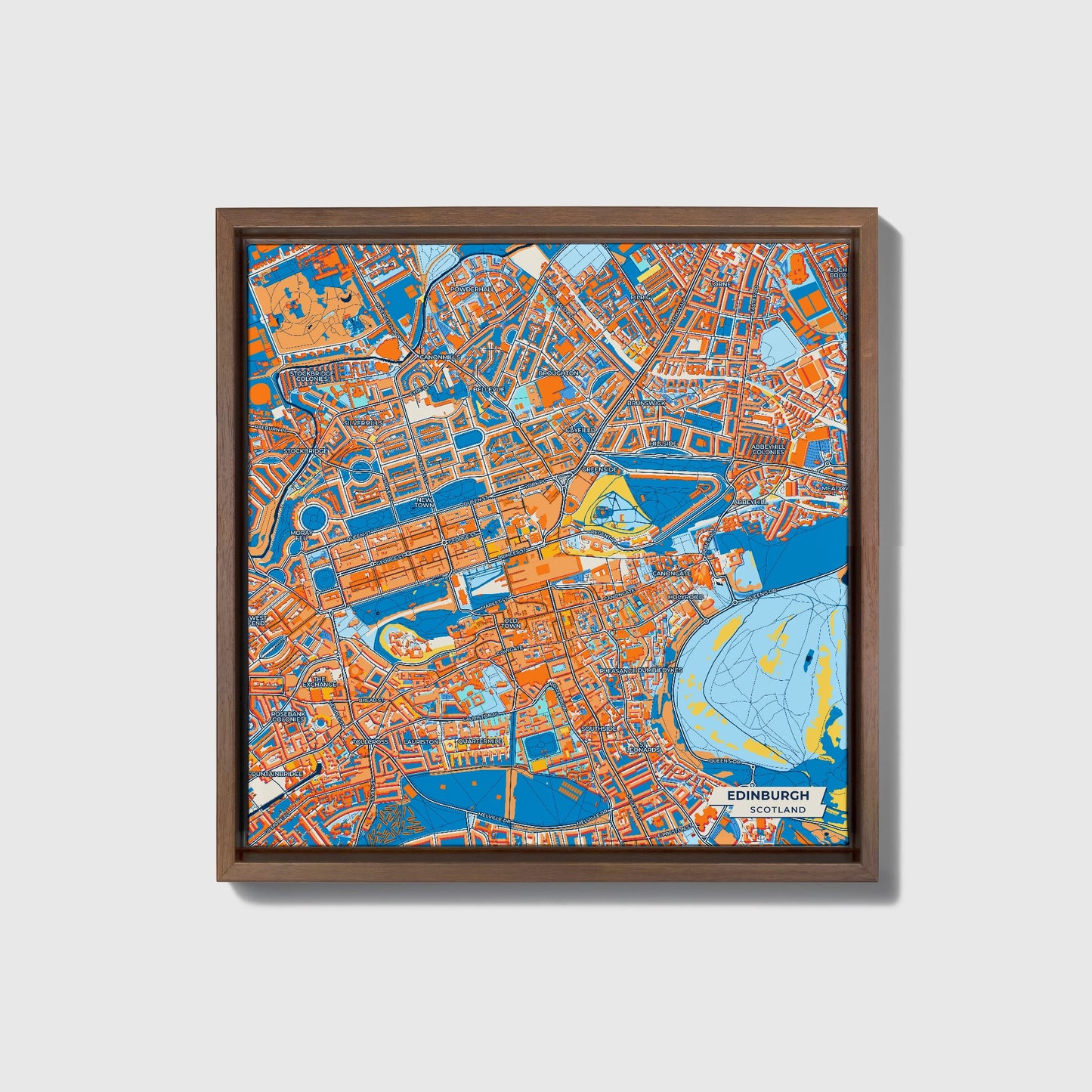 Edinburgh Scotland Colorful City Map Canvas Print • Dark Wooden Framed