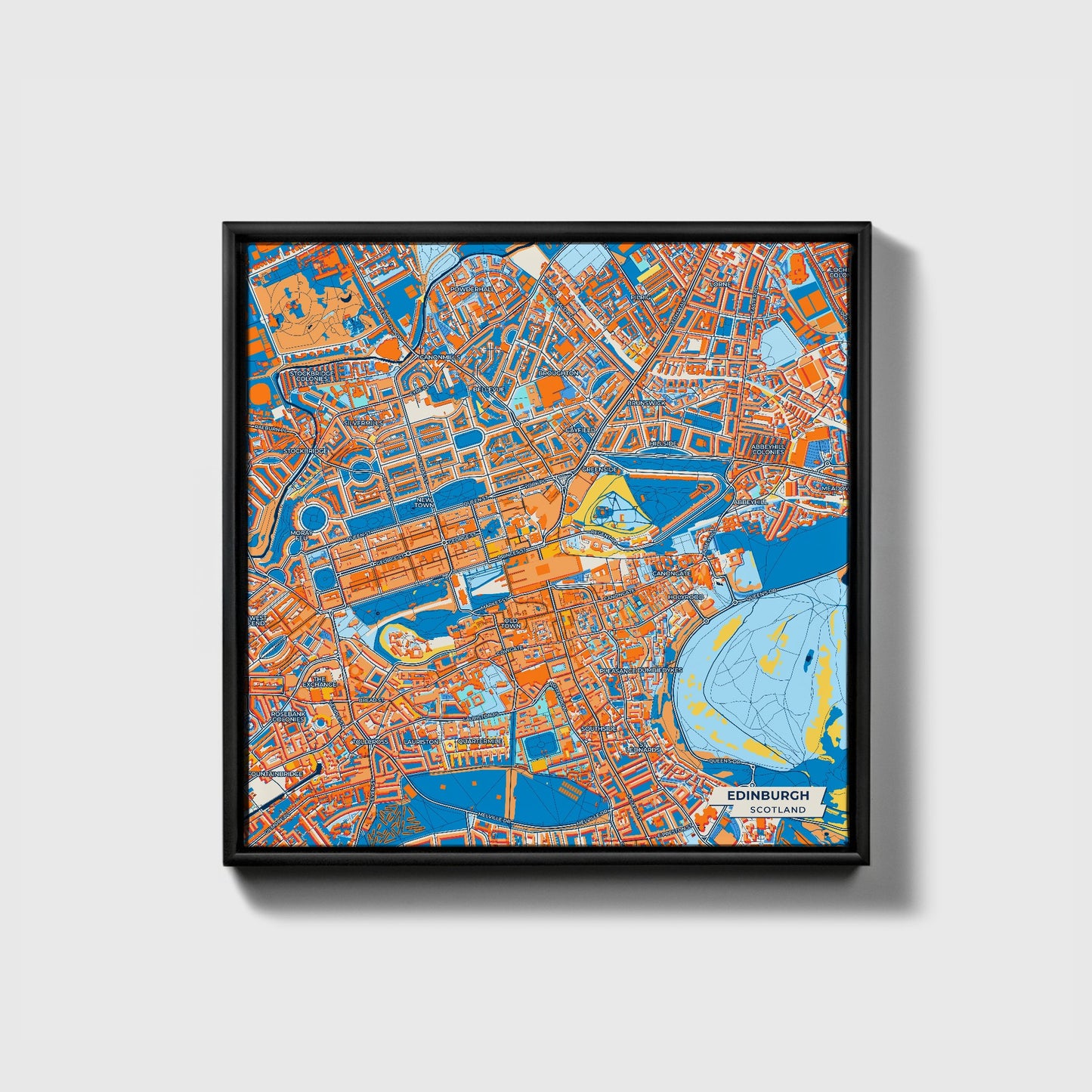 Edinburgh Scotland Colorful City Map Canvas Print • Black Framed