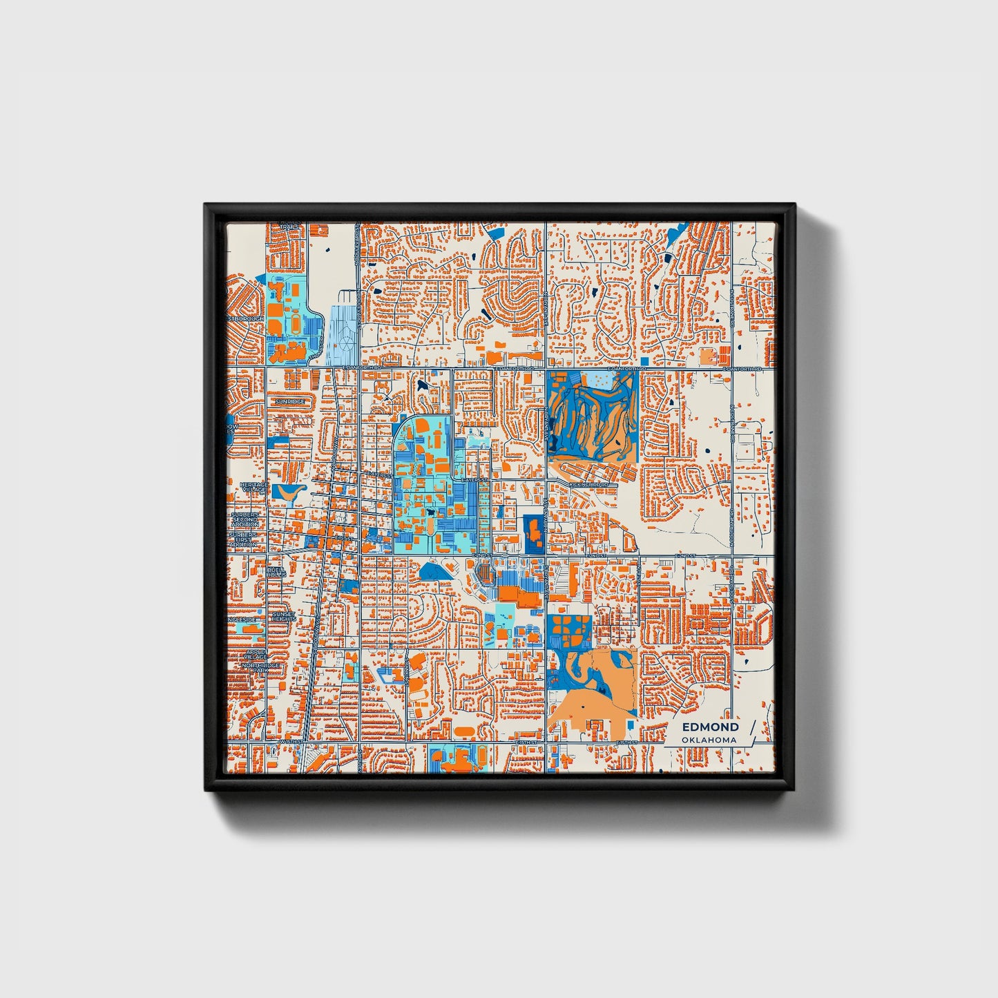Edmond Oklahoma Colorful City Map Canvas Print • Black Framed