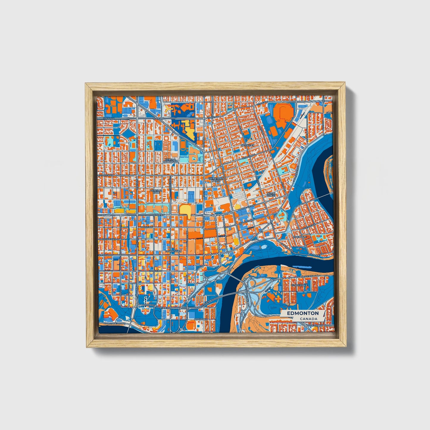 Edmonton Canada Colorful City Map Canvas Print • Natural Wooden Framed
