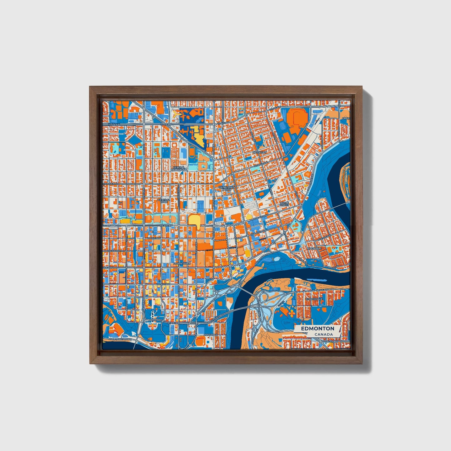 Edmonton Canada Colorful City Map Canvas Print • Dark Wooden Framed
