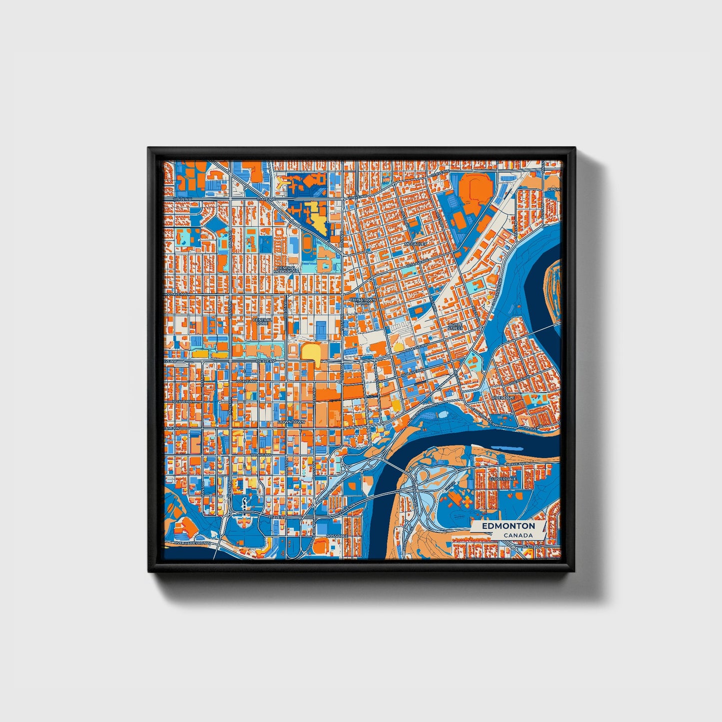 Edmonton Canada Colorful City Map Canvas Print • Black Framed