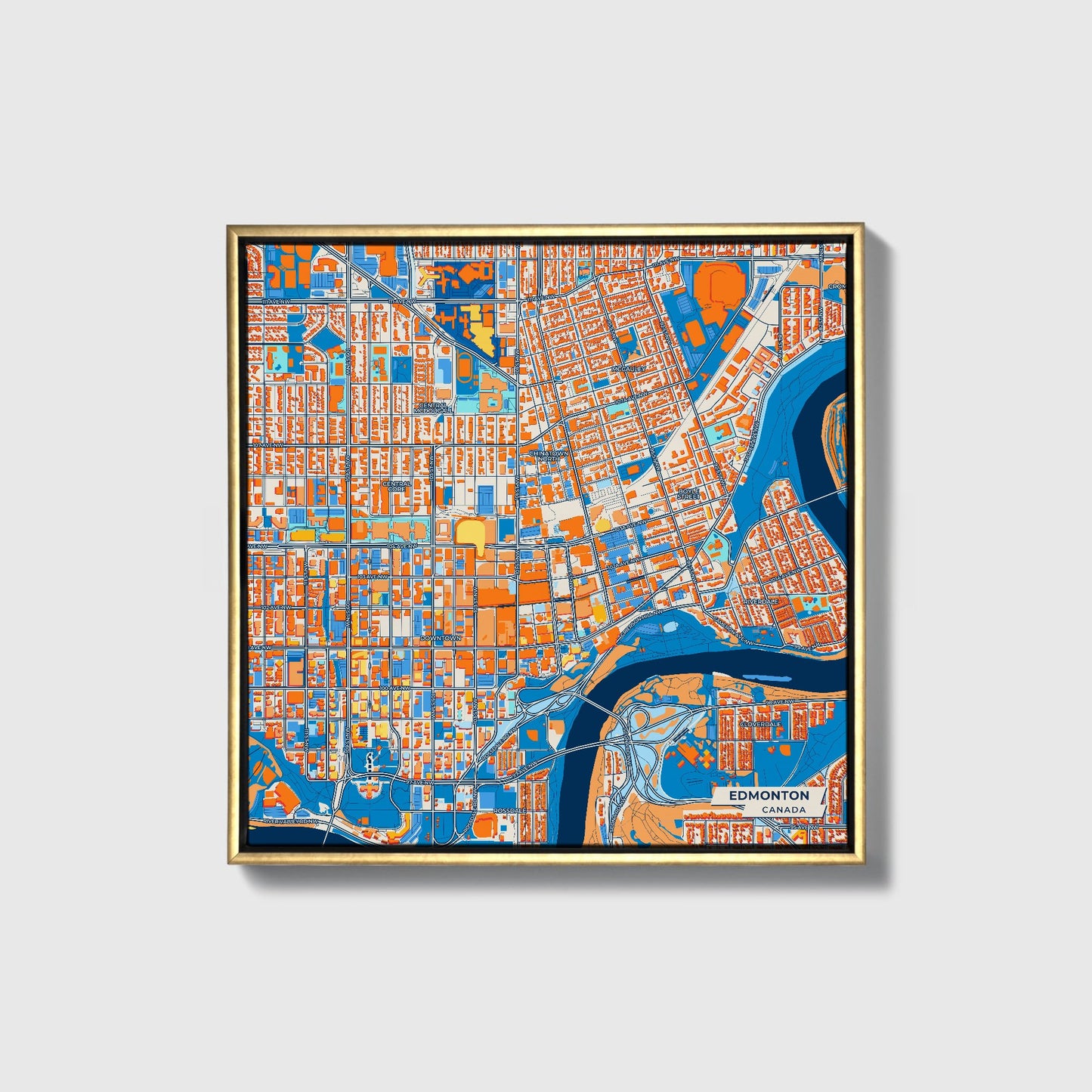 Edmonton Canada Colorful City Map Canvas Print • Gold Framed