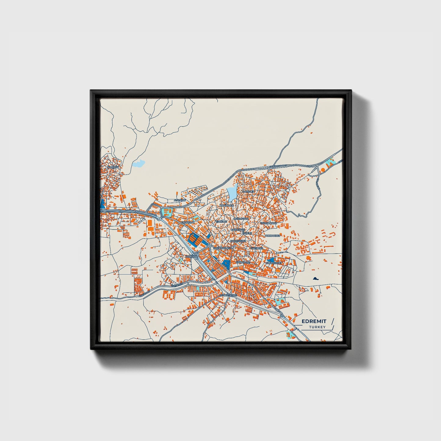 Edremi̇t Turkey Colorful City Map Canvas Print • Black Framed