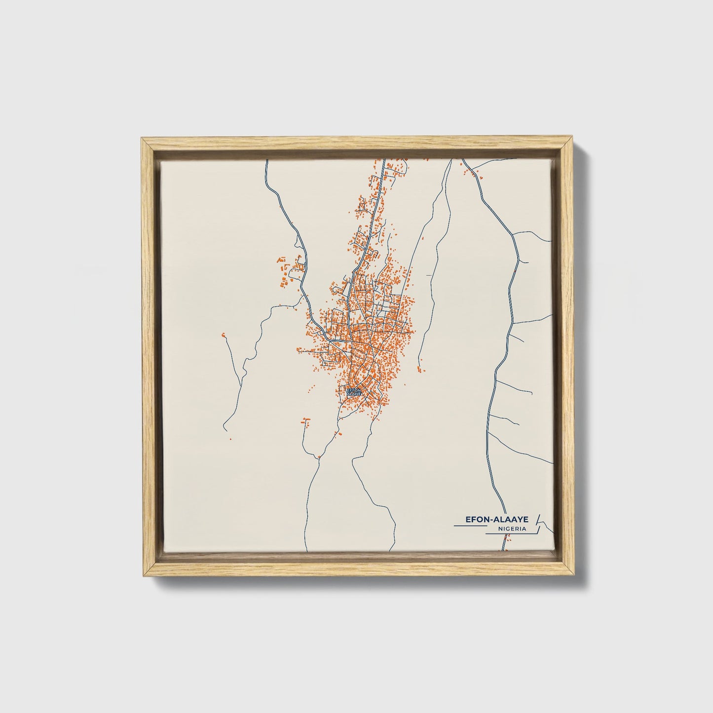 Efon-Alaaye Nigeria Colorful City Map Canvas Print • Natural Wooden Framed