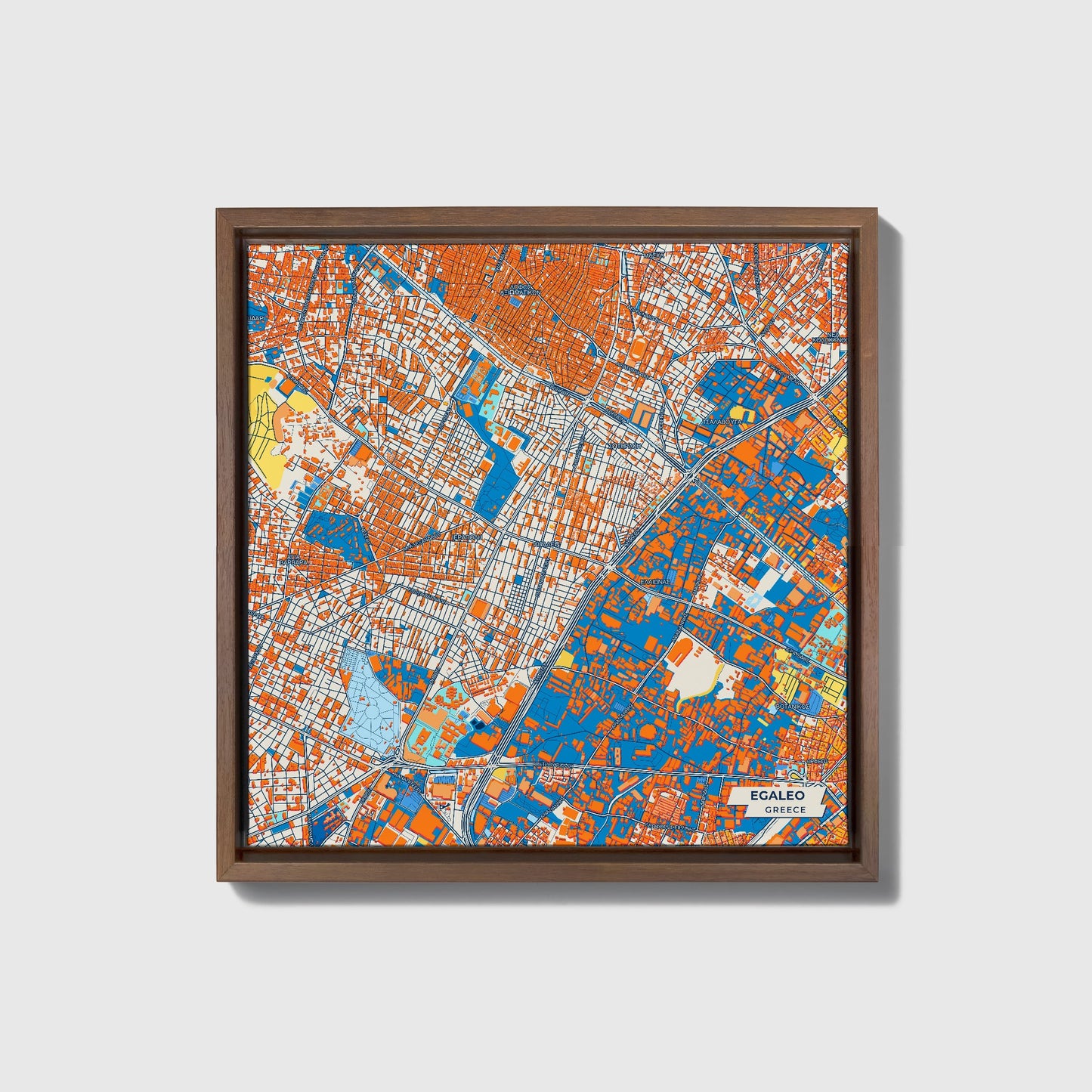 Αιγαλεω Greece Colorful City Map Canvas Print • Dark Wooden Framed