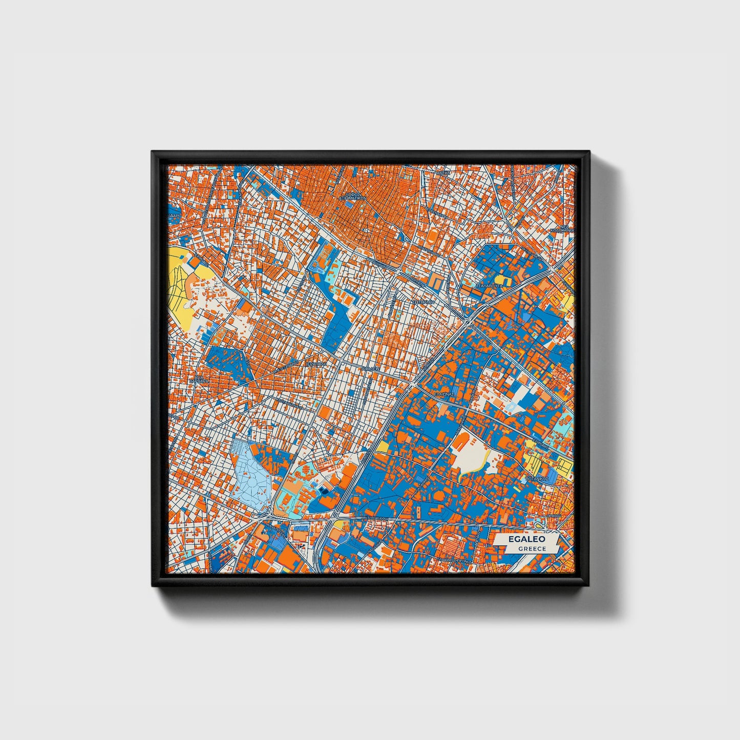 Αιγαλεω Greece Colorful City Map Canvas Print • Black Framed