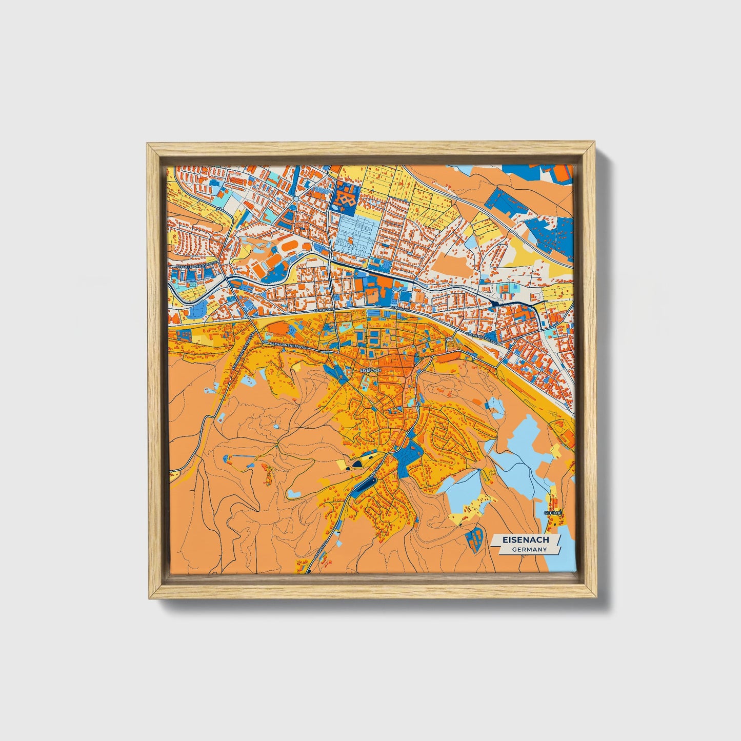 Eisenach Germany Colorful City Map Canvas Print • Natural Wooden Framed