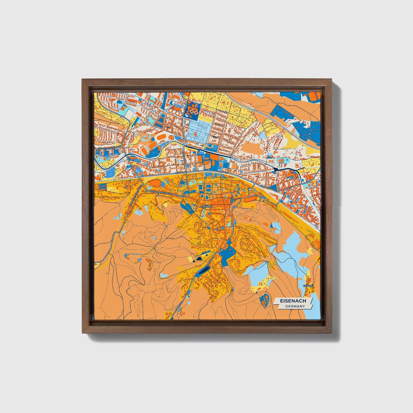 Eisenach Germany Colorful City Map Canvas Print • Dark Wooden Framed
