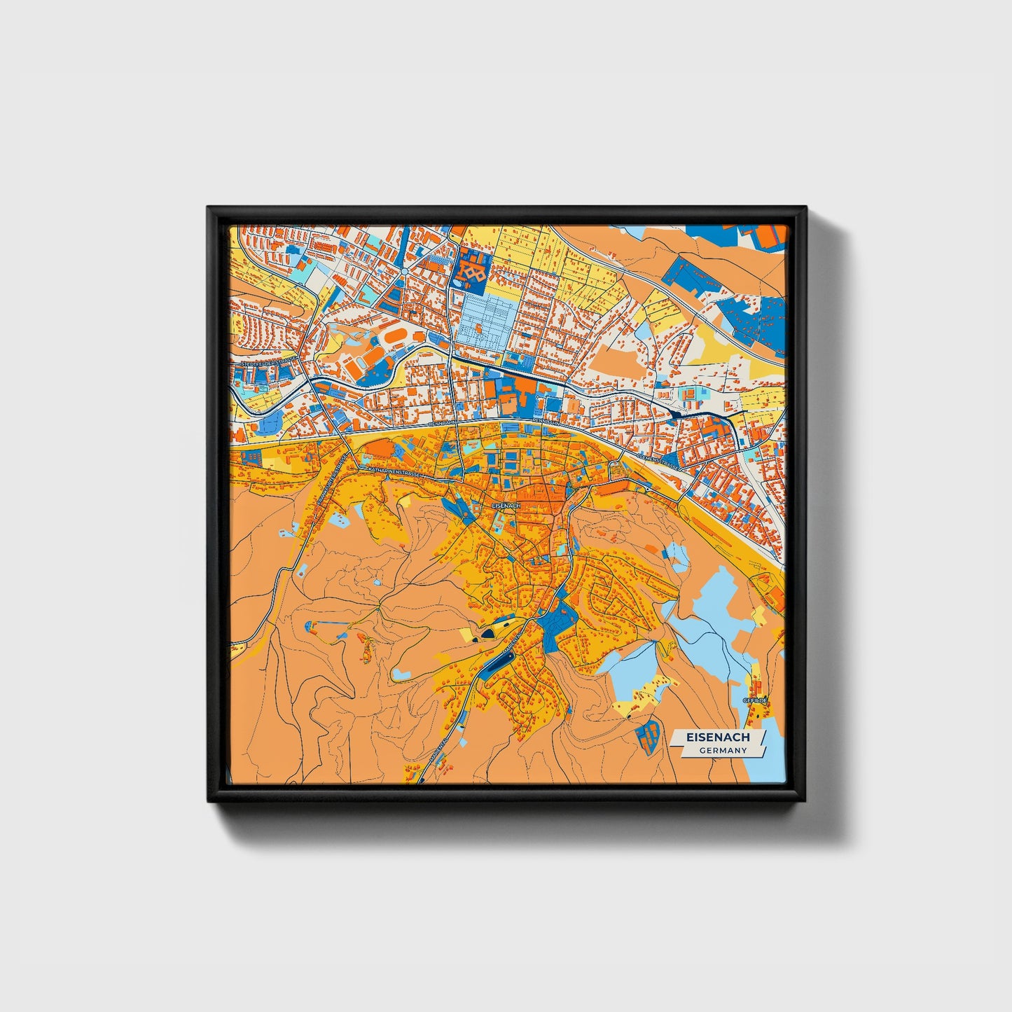 Eisenach Germany Colorful City Map Canvas Print • Black Framed