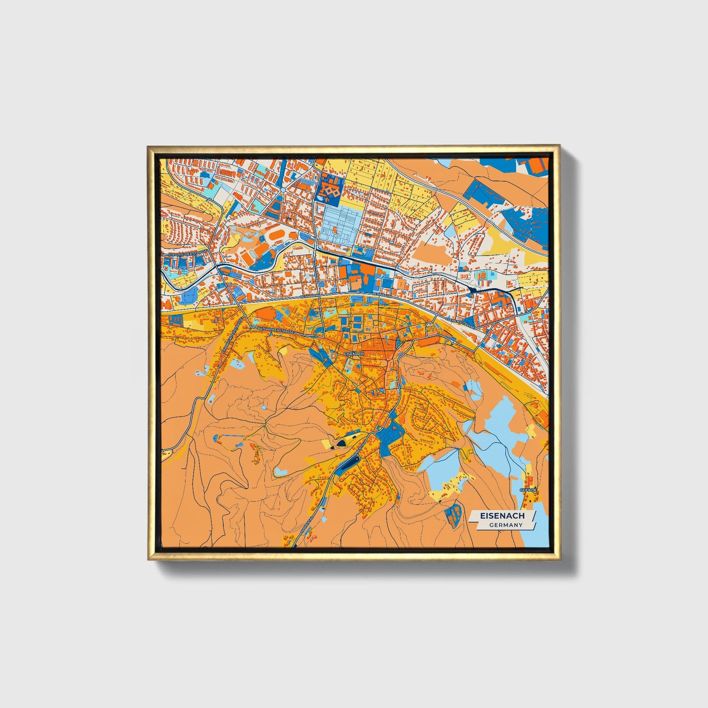 Eisenach Germany Colorful City Map Canvas Print • Gold Framed