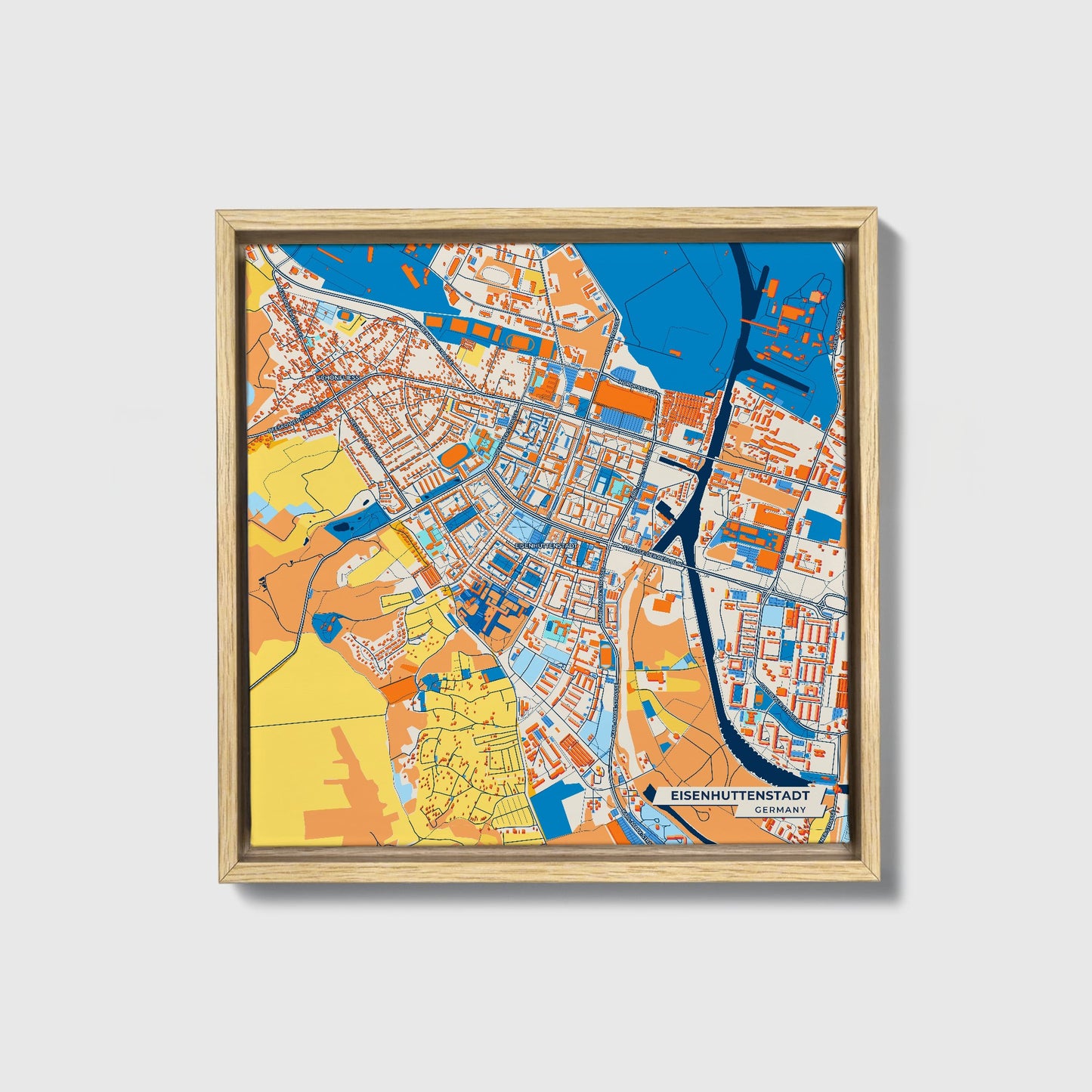 Eisenhüttenstadt Germany Colorful City Map Canvas Print • Natural Wooden Framed