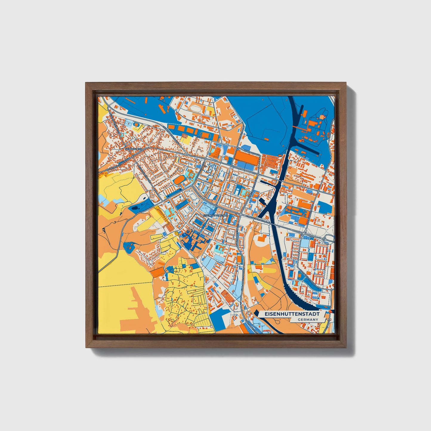 Eisenhüttenstadt Germany Colorful City Map Canvas Print • Dark Wooden Framed
