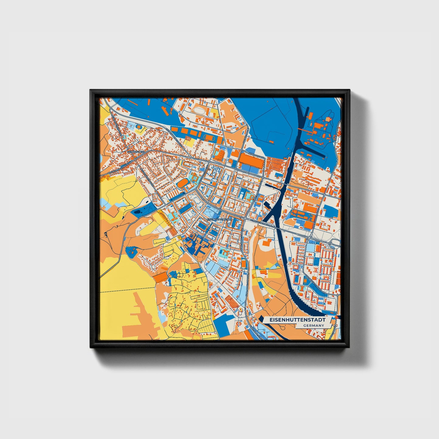 Eisenhüttenstadt Germany Colorful City Map Canvas Print • Black Framed