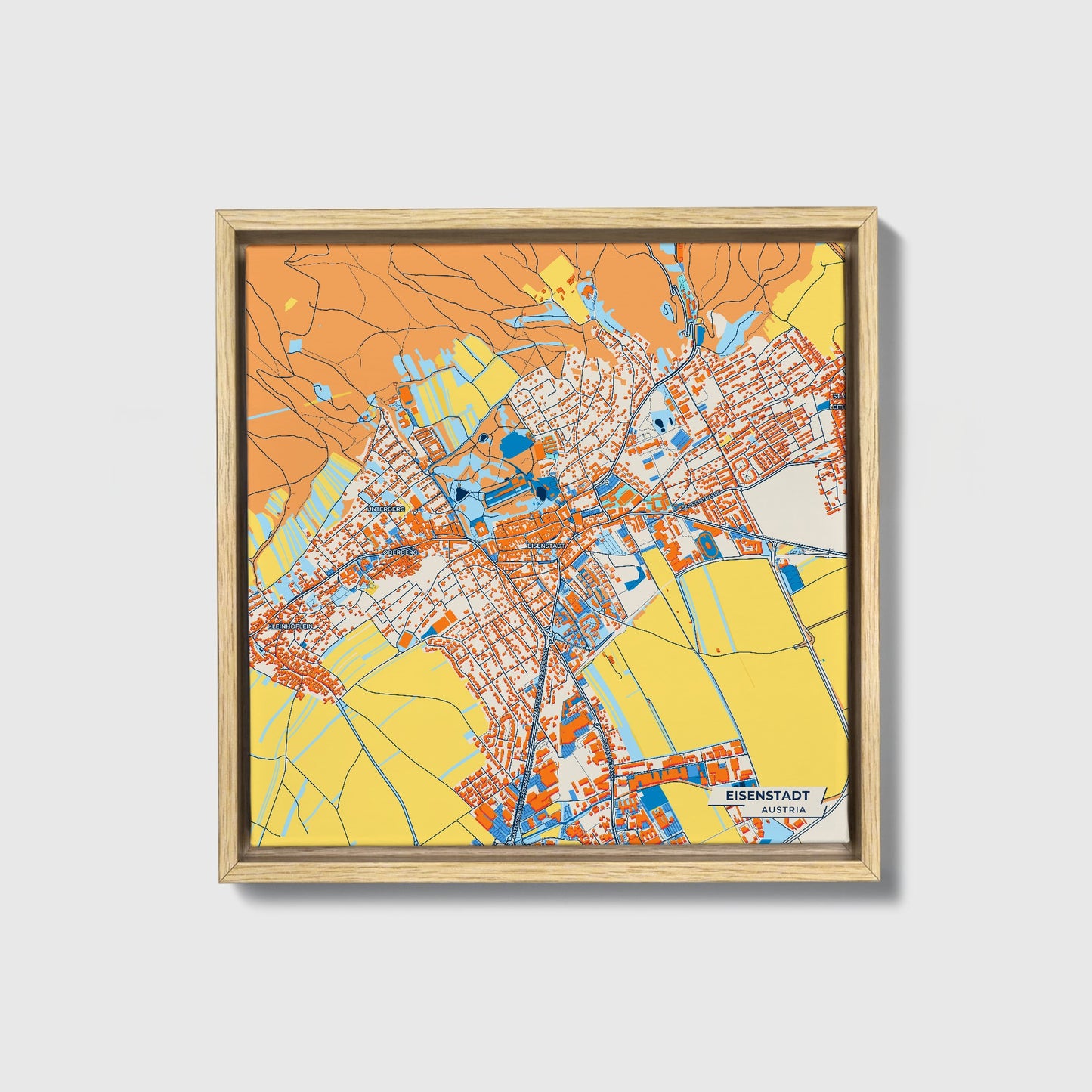 Eisenstadt Austria Colorful City Map Canvas Print • Natural Wooden Framed