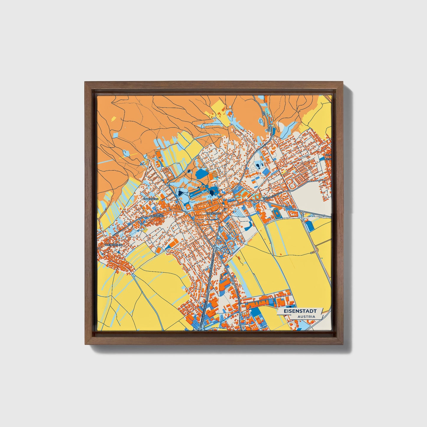 Eisenstadt Austria Colorful City Map Canvas Print • Dark Wooden Framed