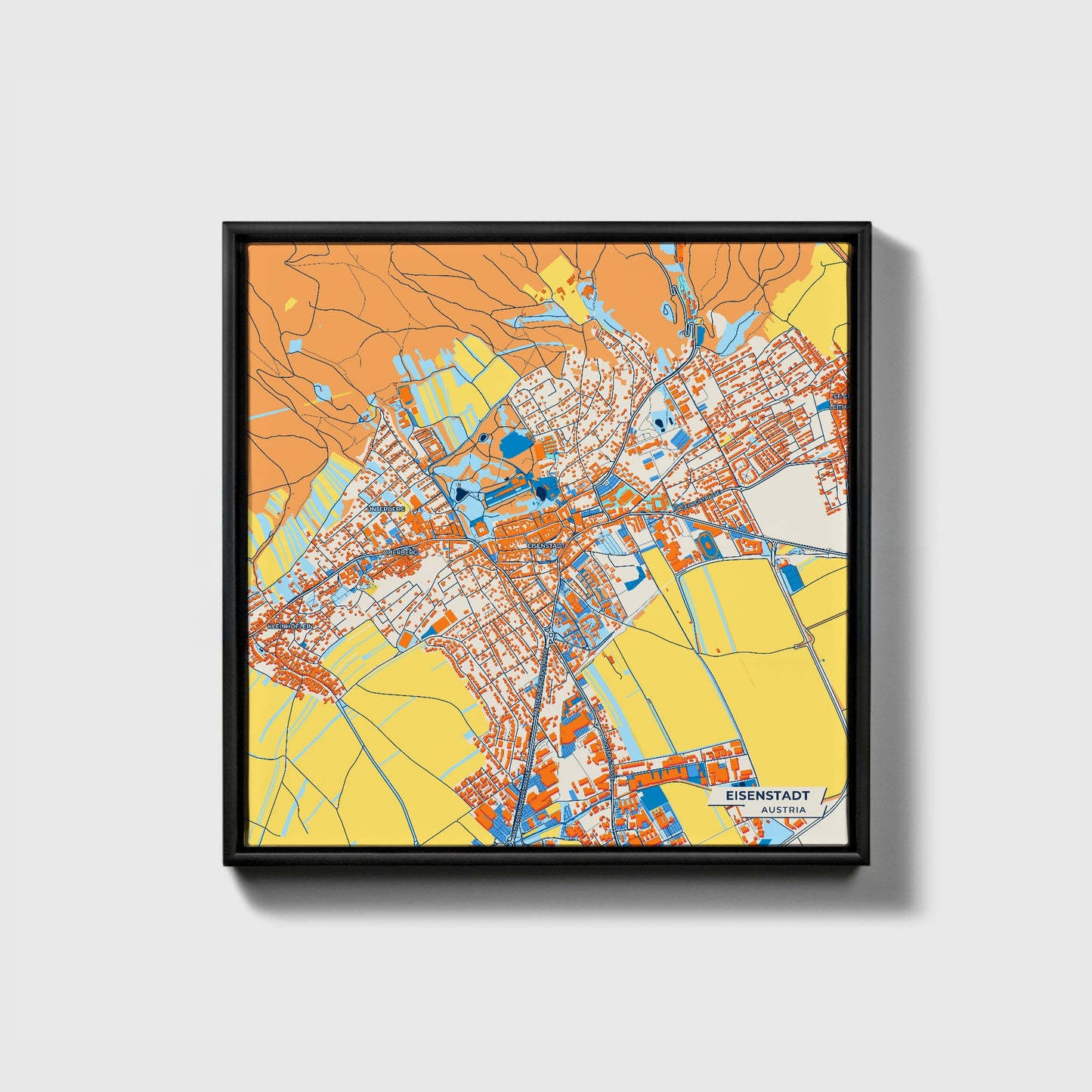 Eisenstadt Austria Colorful City Map Canvas Print • Black Framed