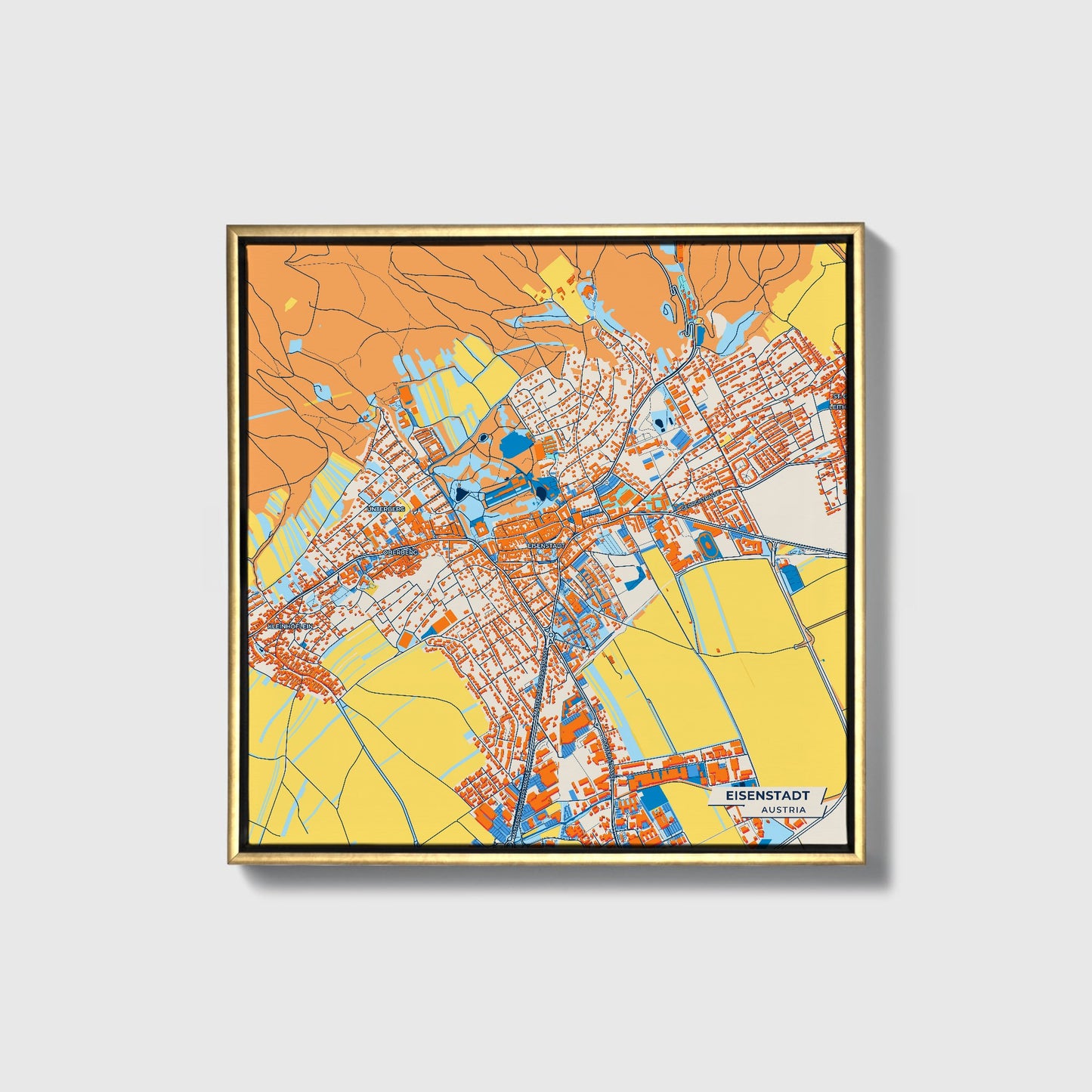 Eisenstadt Austria Colorful City Map Canvas Print • Gold Framed