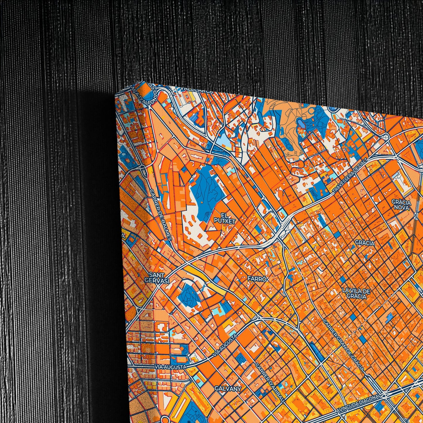 Eixample Spain Colorful City Map Canvas Print Detail