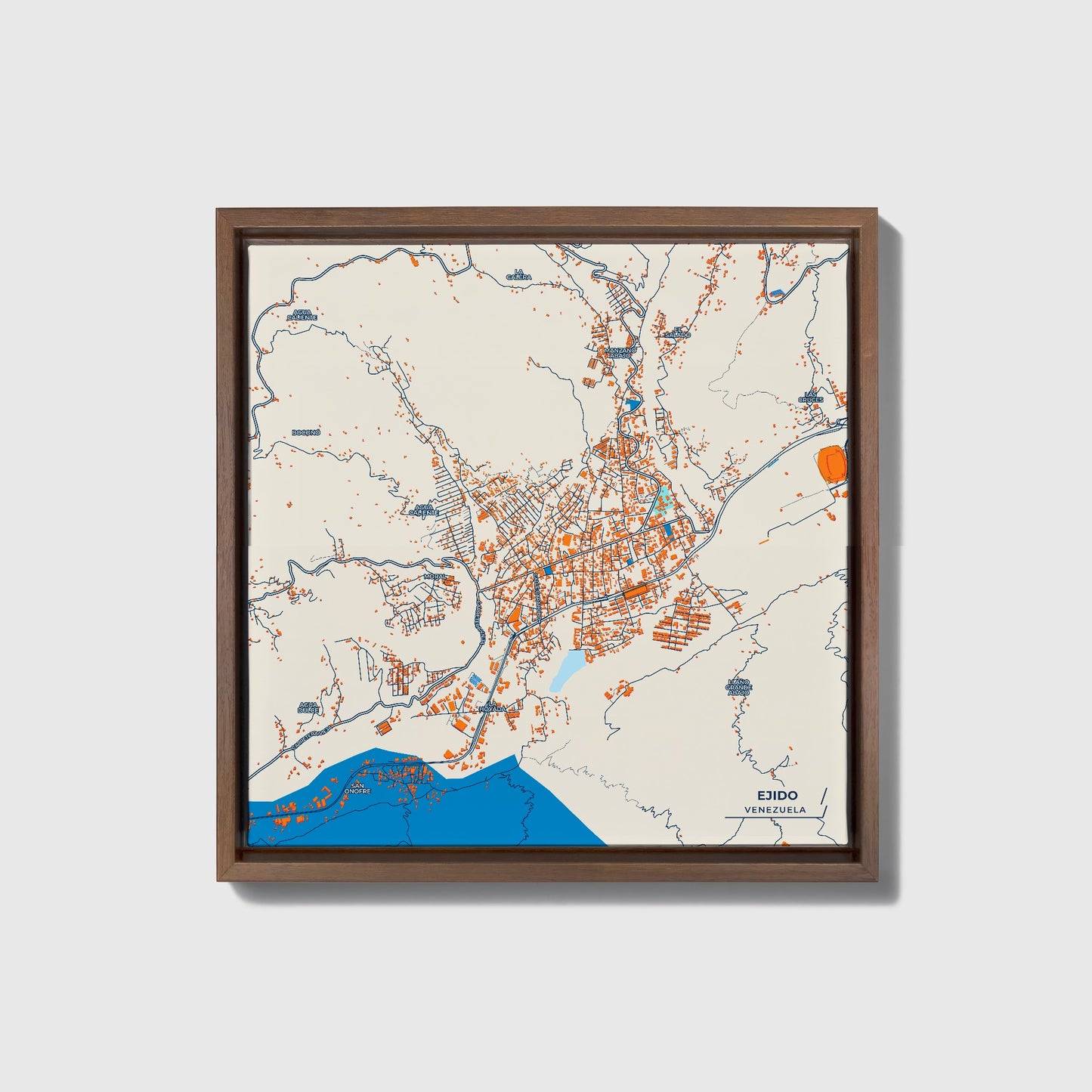 Ejido Venezuela Colorful City Map Canvas Print • Dark Wooden Framed