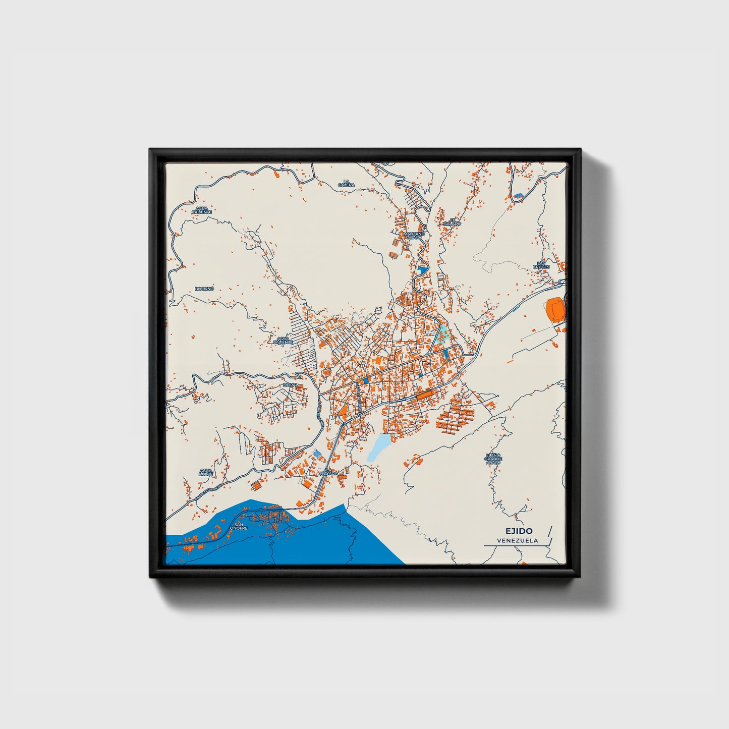 Ejido Venezuela Colorful City Map Canvas Print • Black Framed