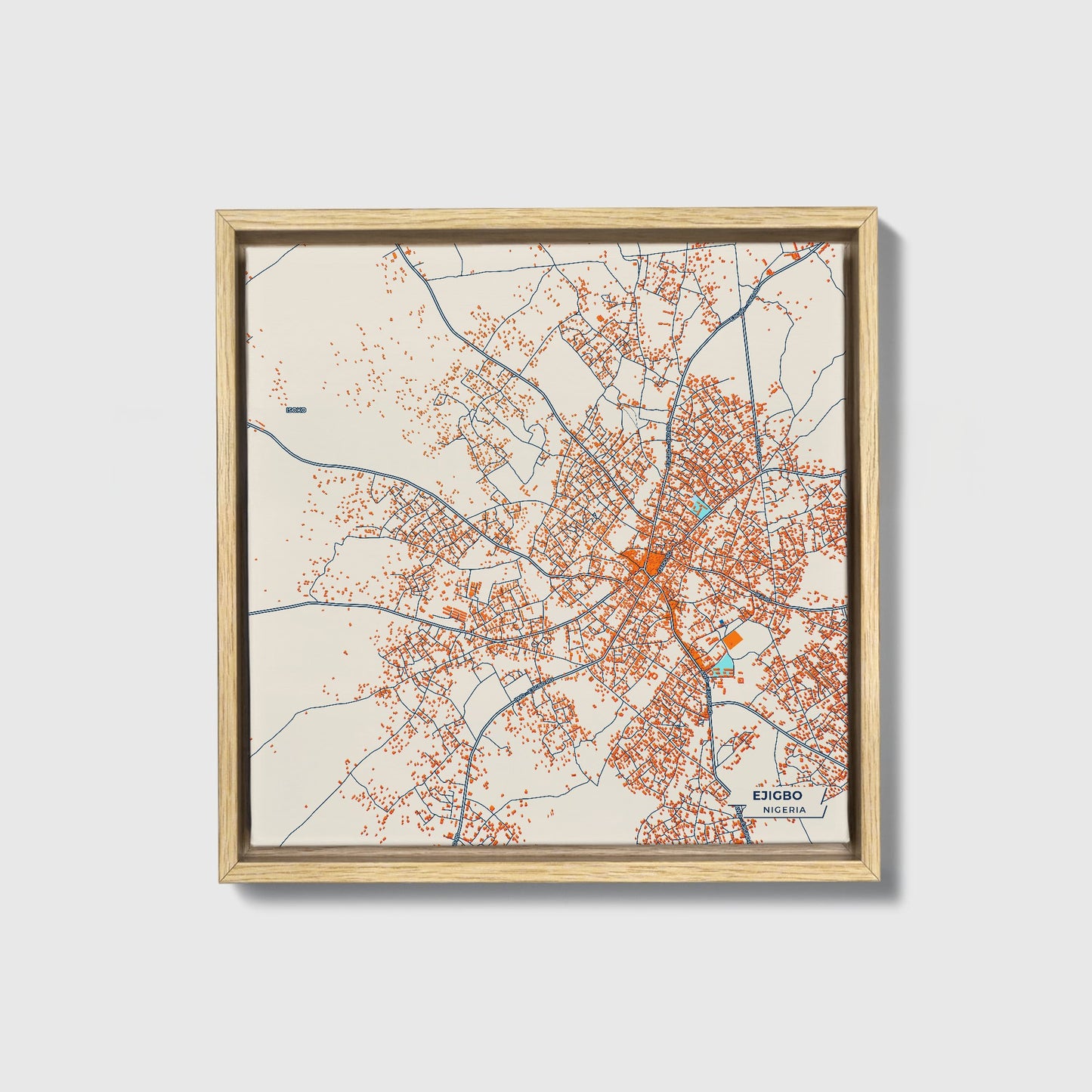 Ejigbo Nigeria Colorful City Map Canvas Print • Natural Wooden Framed