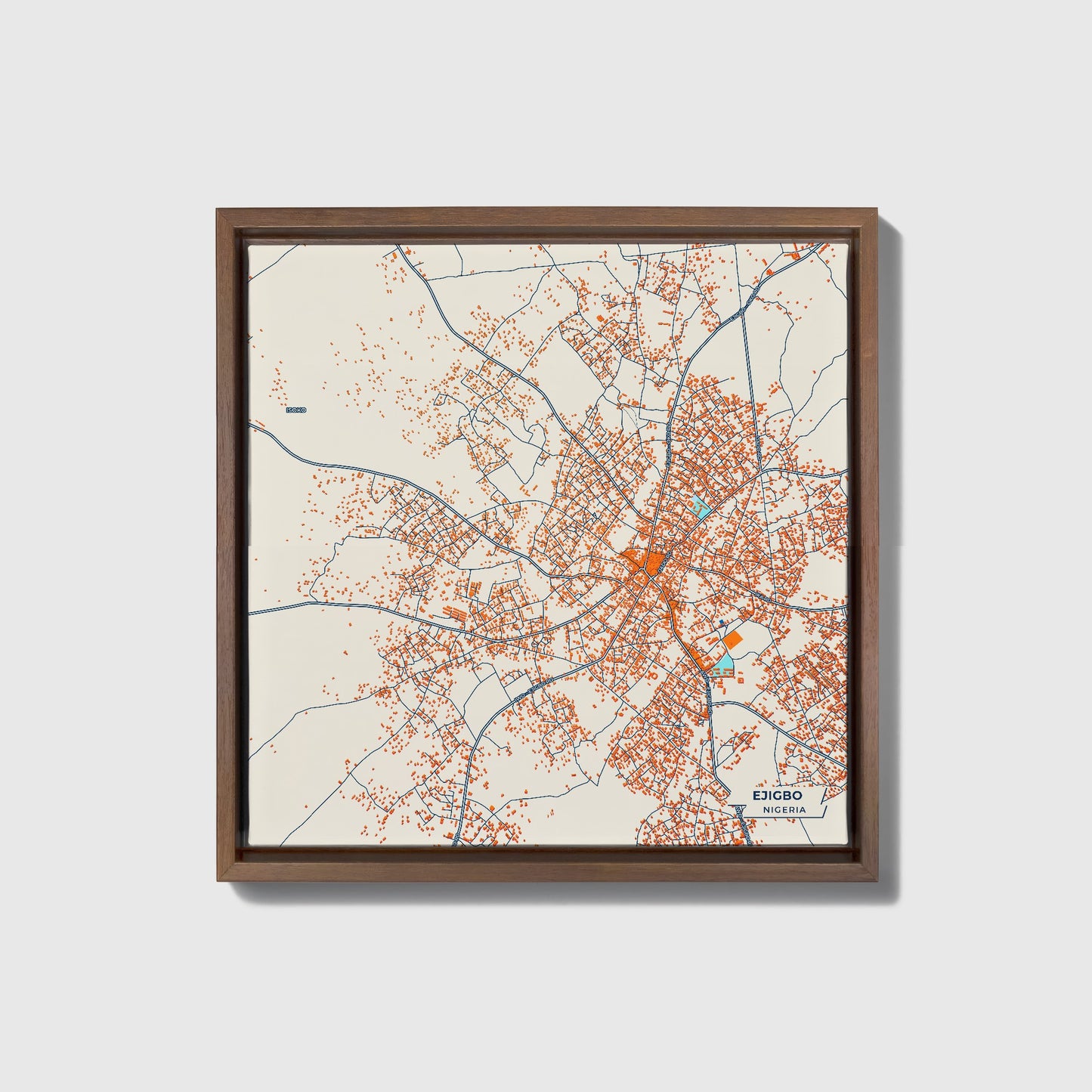 Ejigbo Nigeria Colorful City Map Canvas Print • Dark Wooden Framed