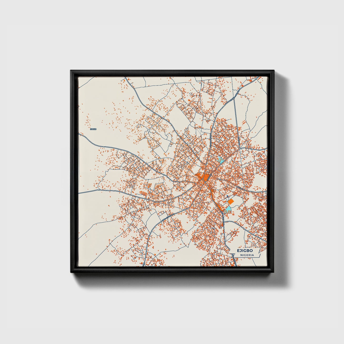 Ejigbo Nigeria Colorful City Map Canvas Print • Black Framed