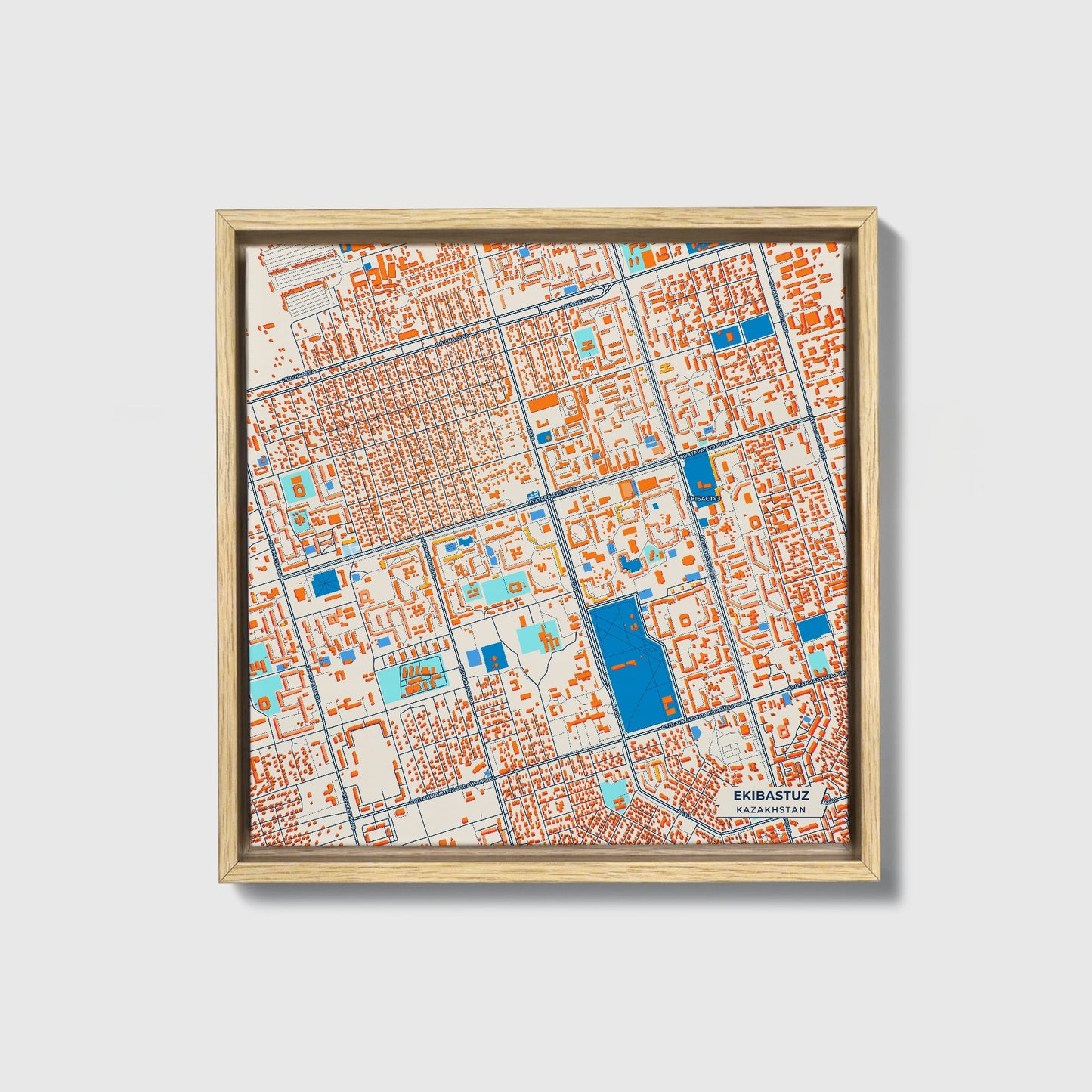 Ekibastuz Kazakhstan Colorful City Map Canvas Print • Natural Wooden Framed
