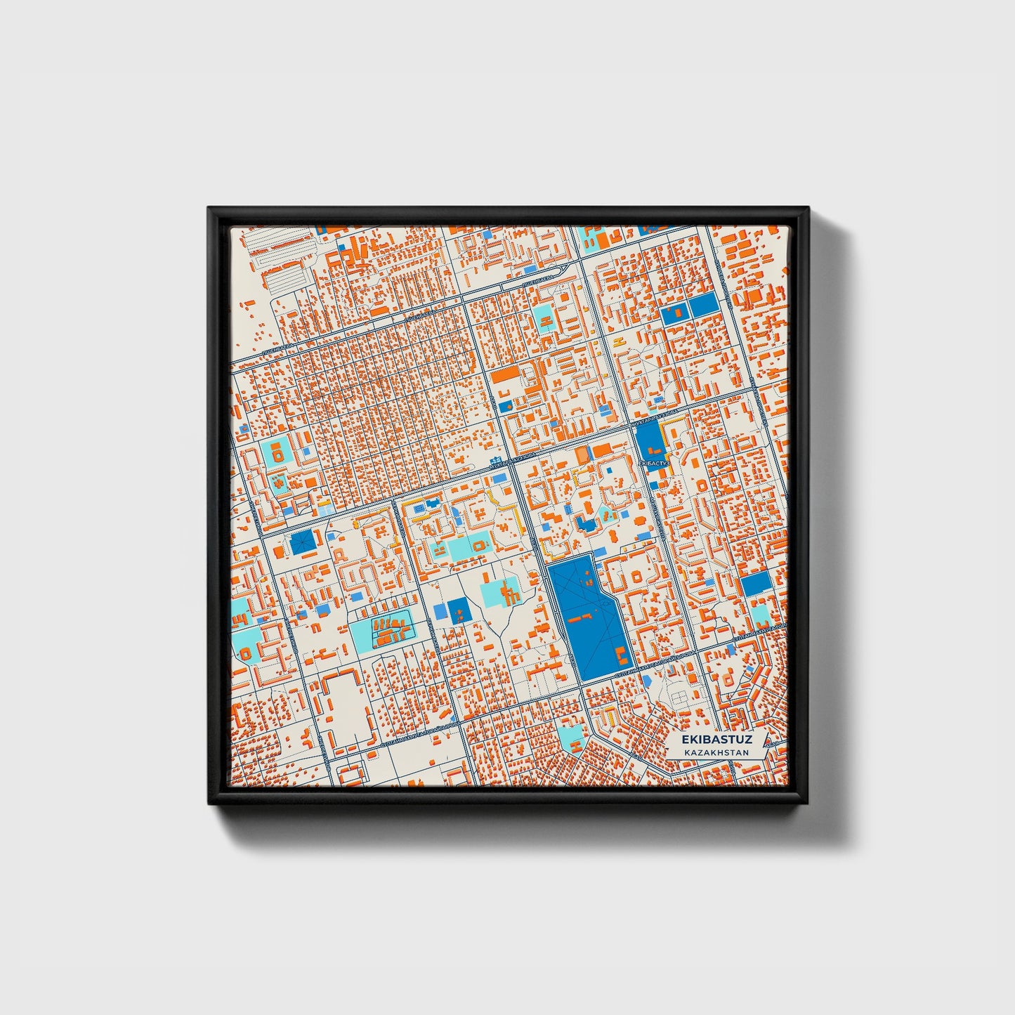 Ekibastuz Kazakhstan Colorful City Map Canvas Print • Black Framed
