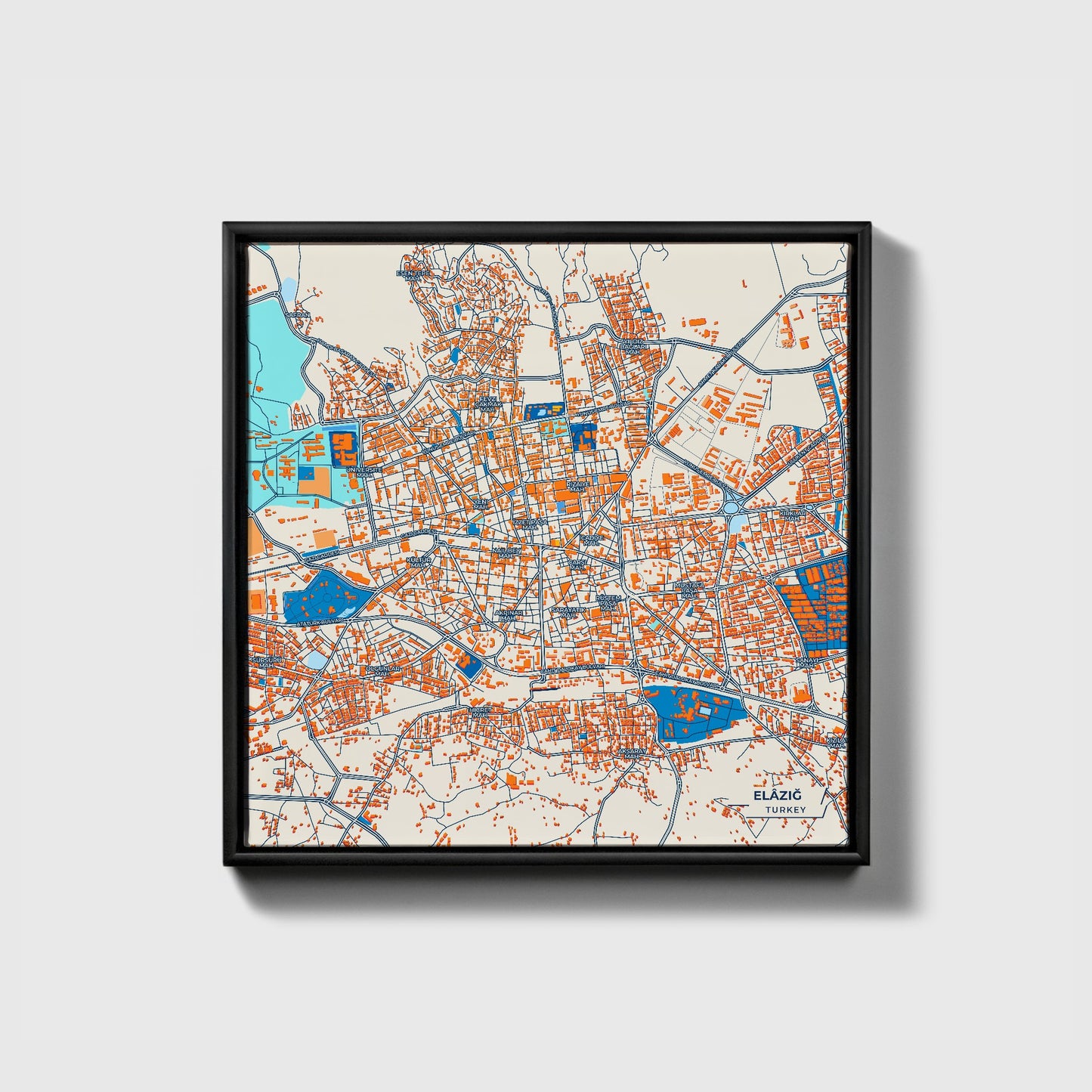 Elaziğ Turkey Colorful City Map Canvas Print • Black Framed