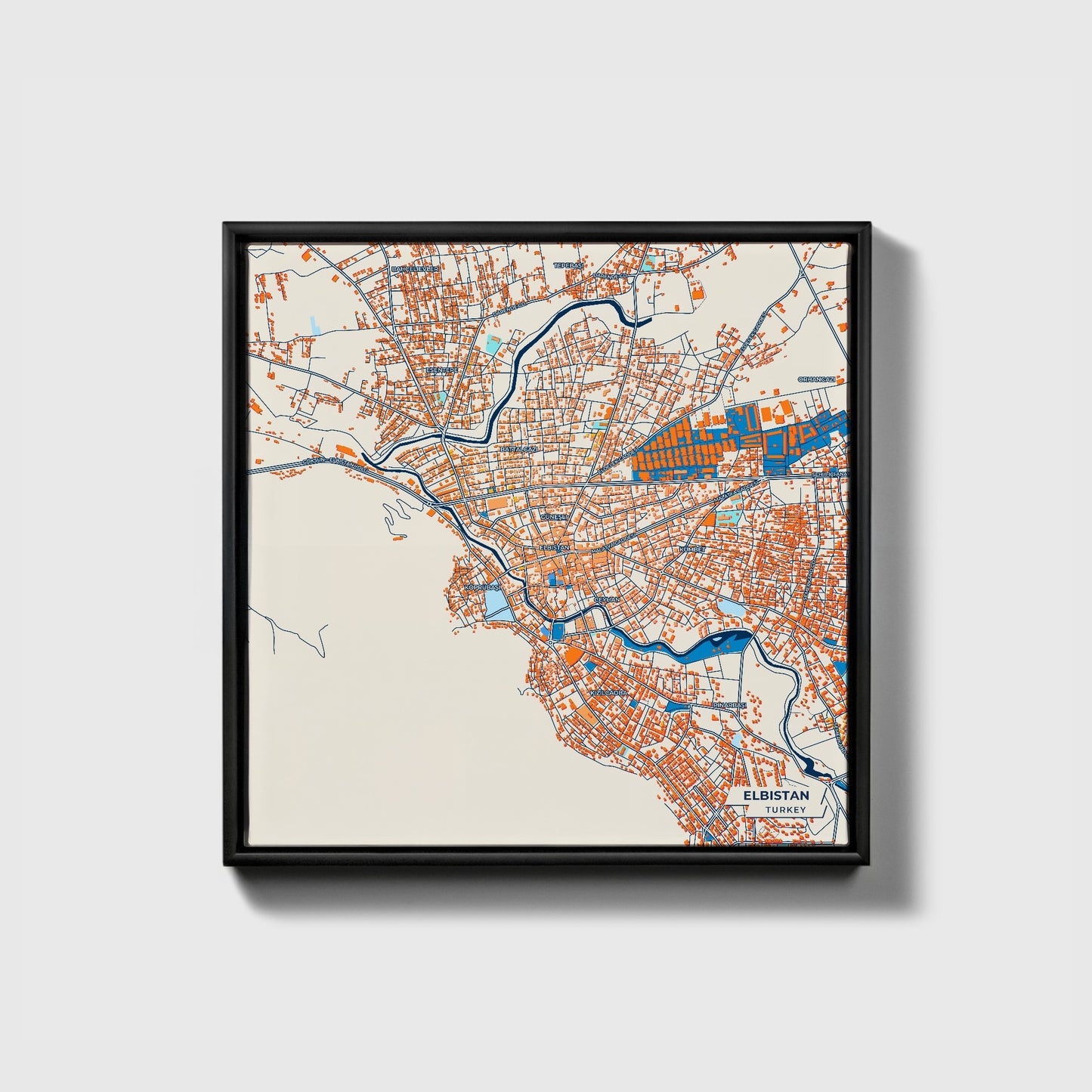 Elbi̇stan Turkey Colorful City Map Canvas Print • Black Framed